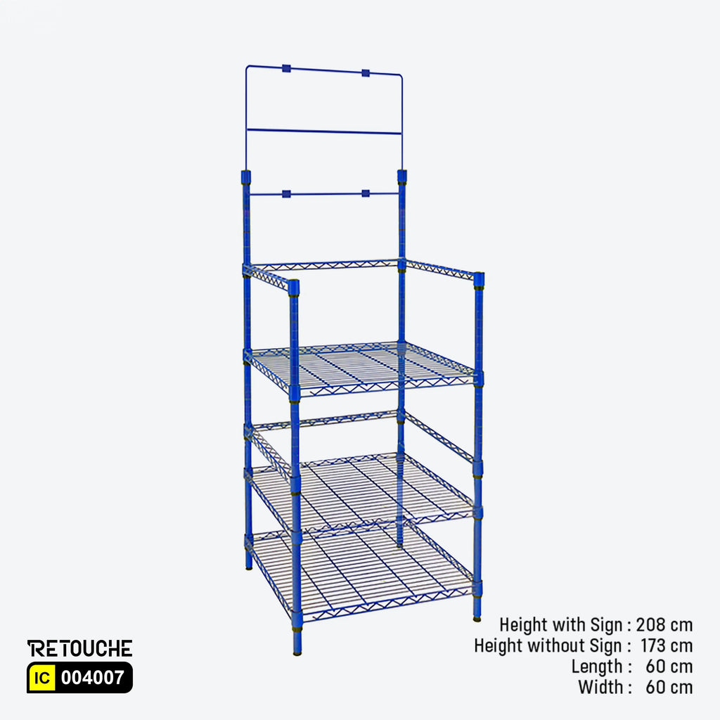 Shelving Rack for Water Bottles, 3 Tiers with Sign Holder, Metal, Blue Shelving Systems