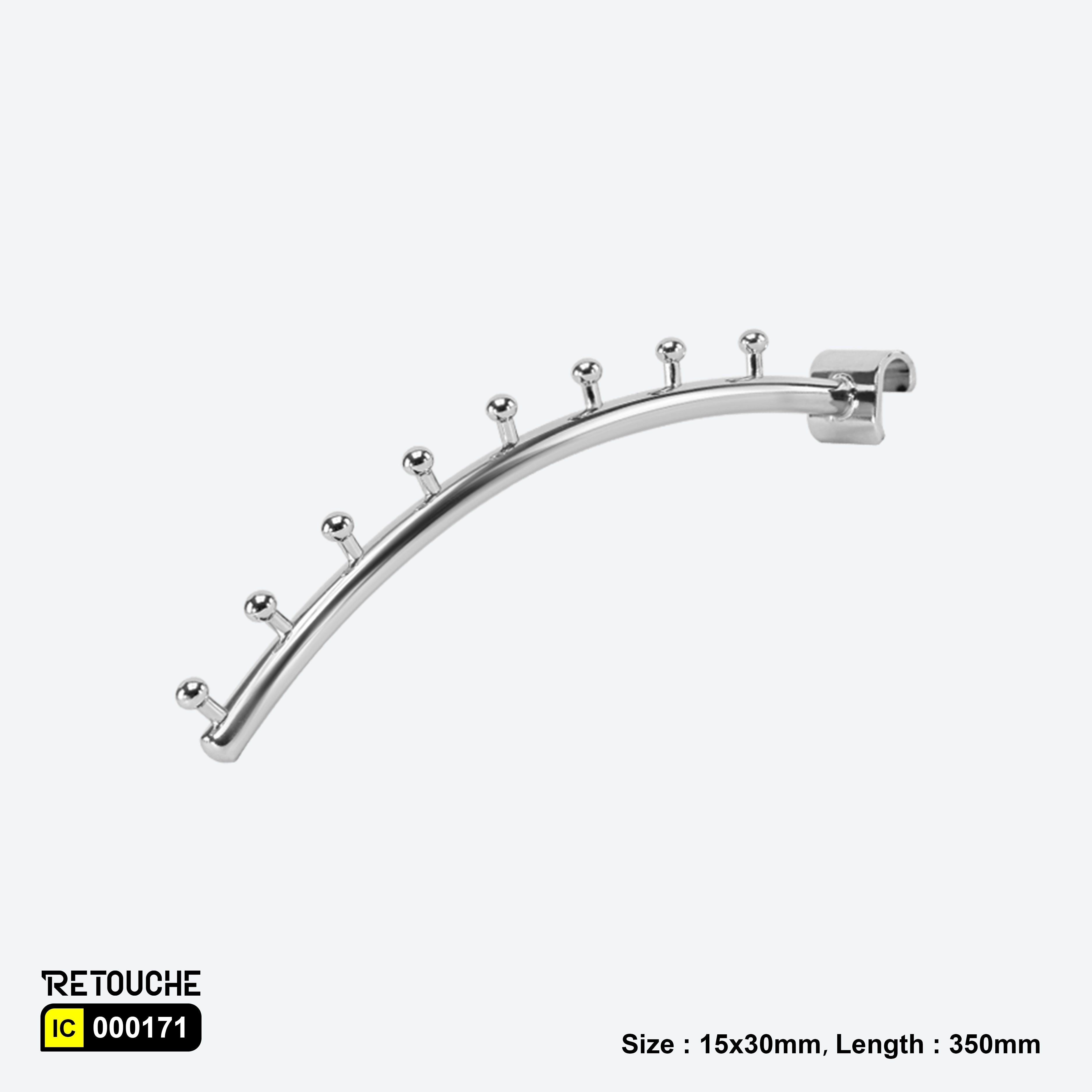 Sloped Display Hook for Oval Crossbar, with Beads, Metal ,Chrome
