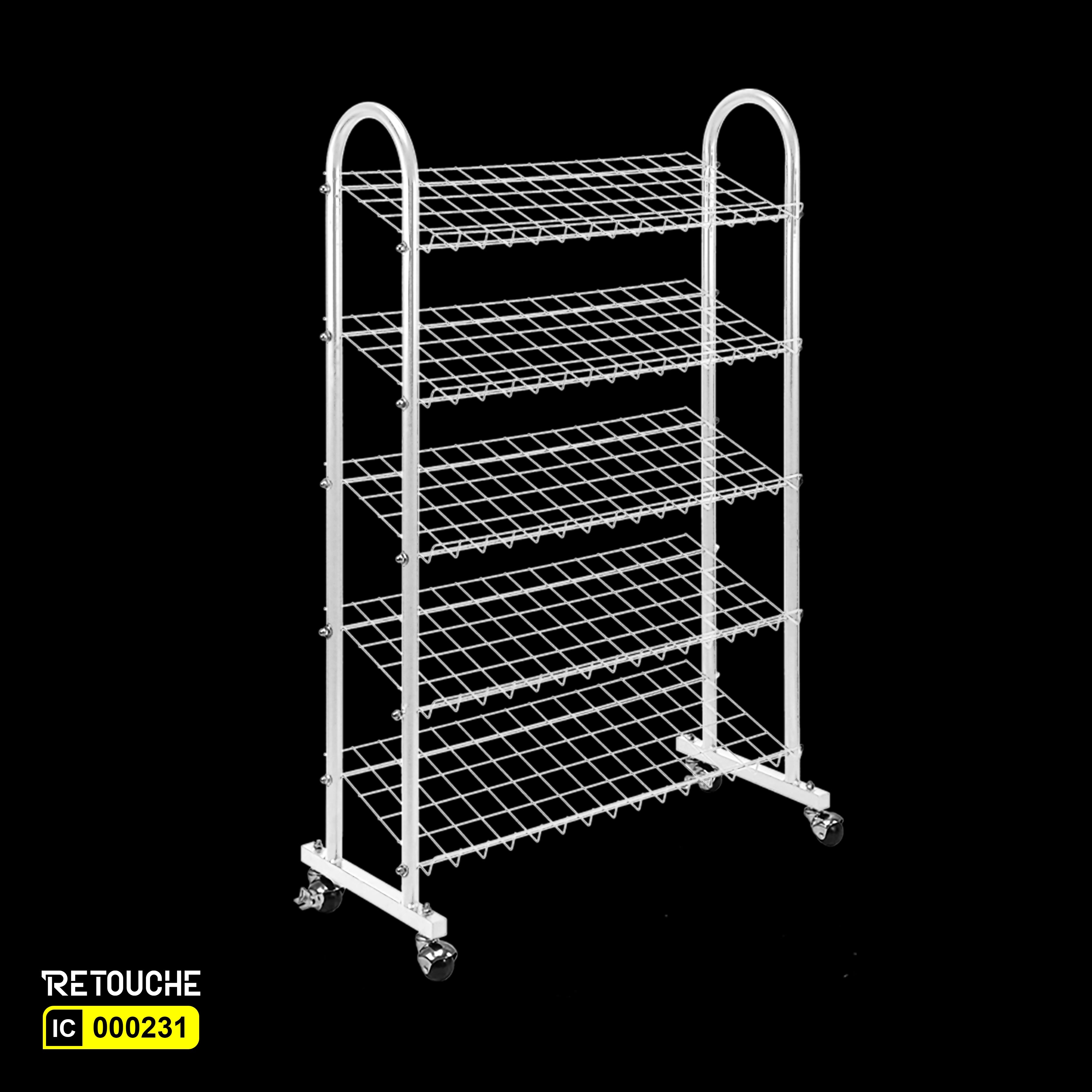 Shoe Rack Stand, Metal, 5 Grid Tiers with Wheels