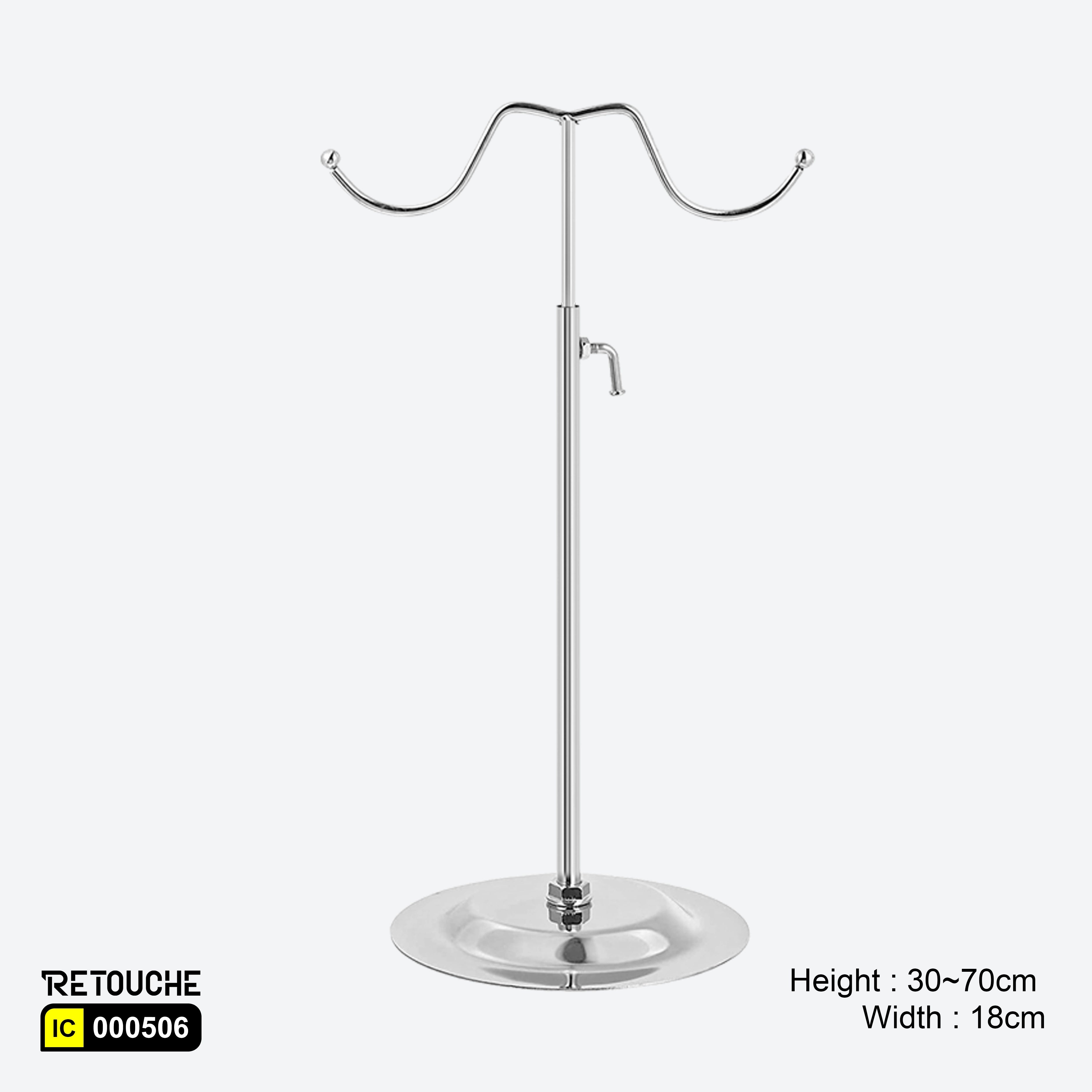 Handbag Metal Display Stand with Double Hook, Adjustable, Chrome Plated