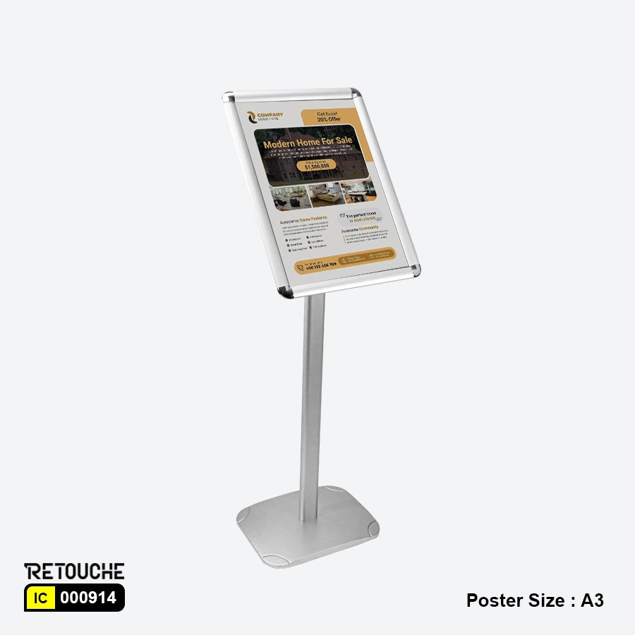 Metal Advertising Poster Display Floor Stand, Snap-Frame, Poster size : A3