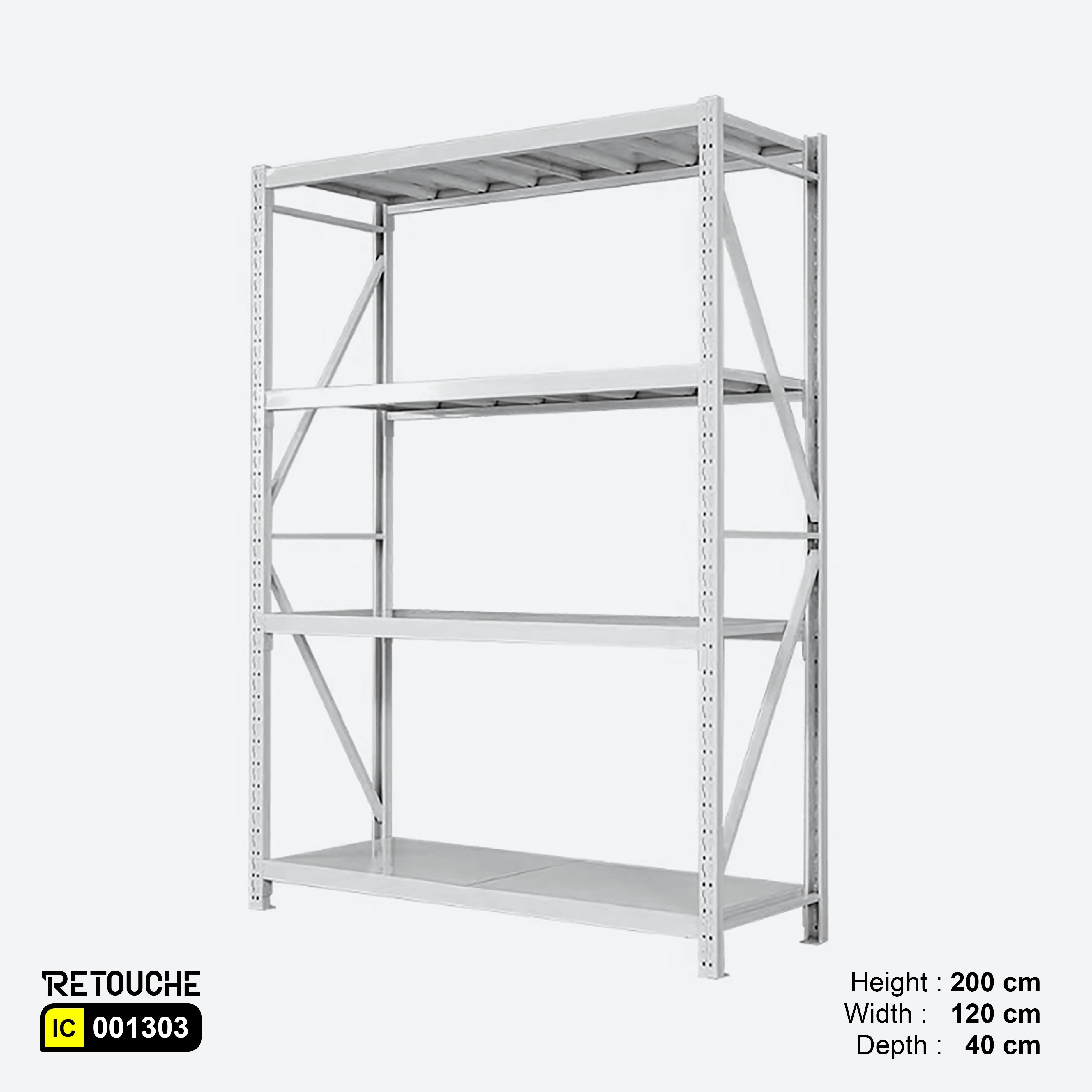 Storage Shelving Rack, 4 Adjustable Tiers, Metal, White Color, Light-Duty
