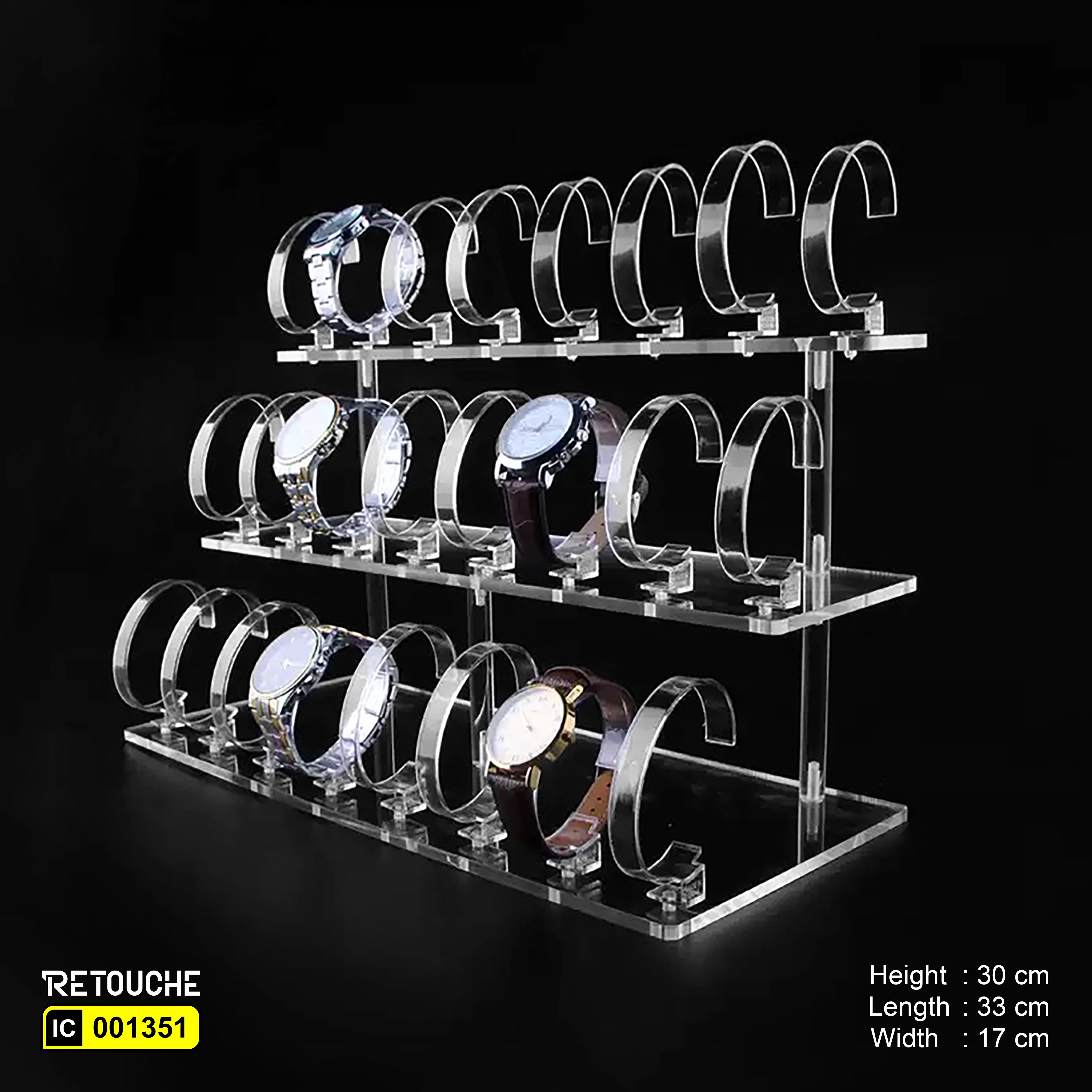 Display Stand for Hand Watch, Acrylic, 3-Tier, 24 Holders, Detachable
