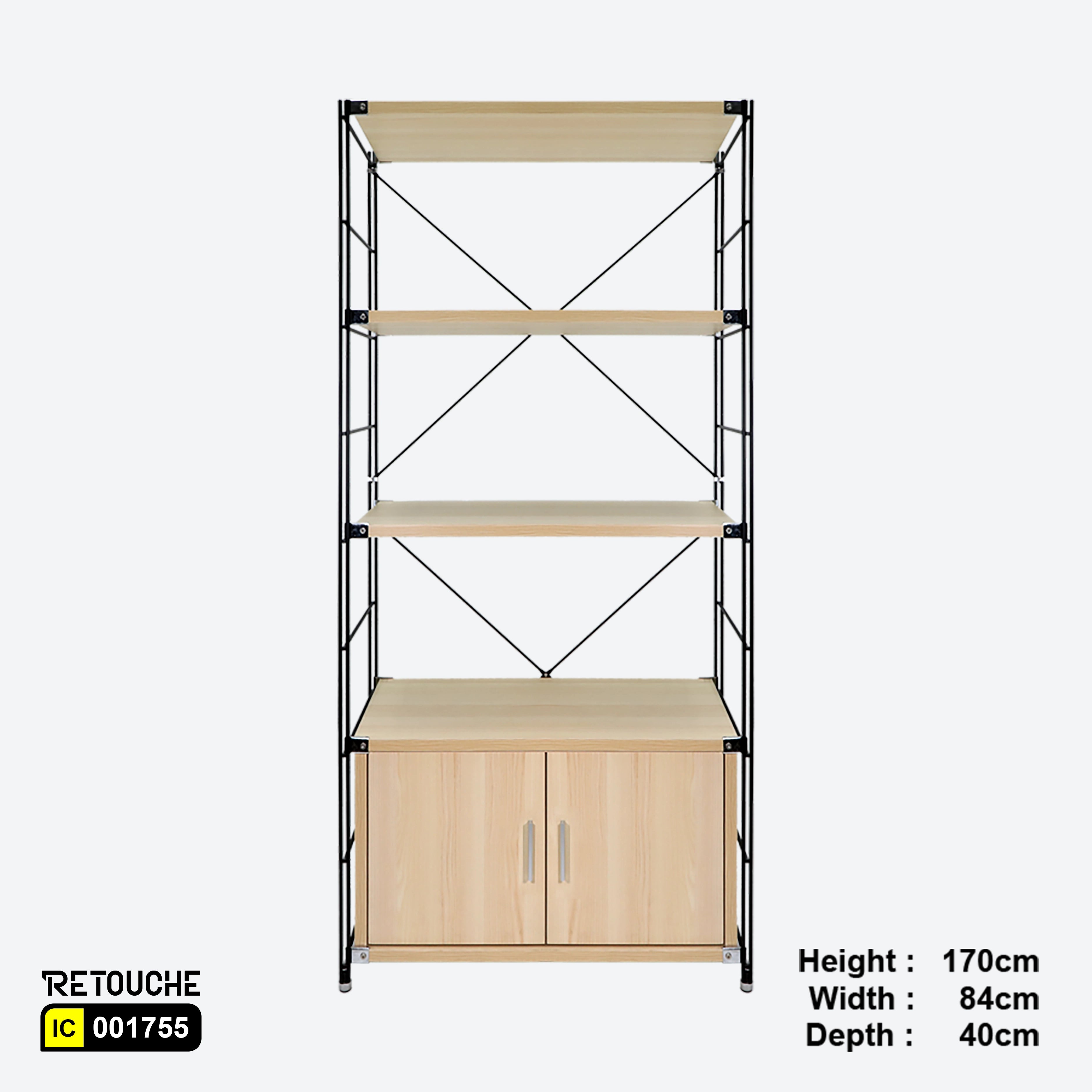 Shelving Storage Unit with Cabinet, Wood and Metal Frame