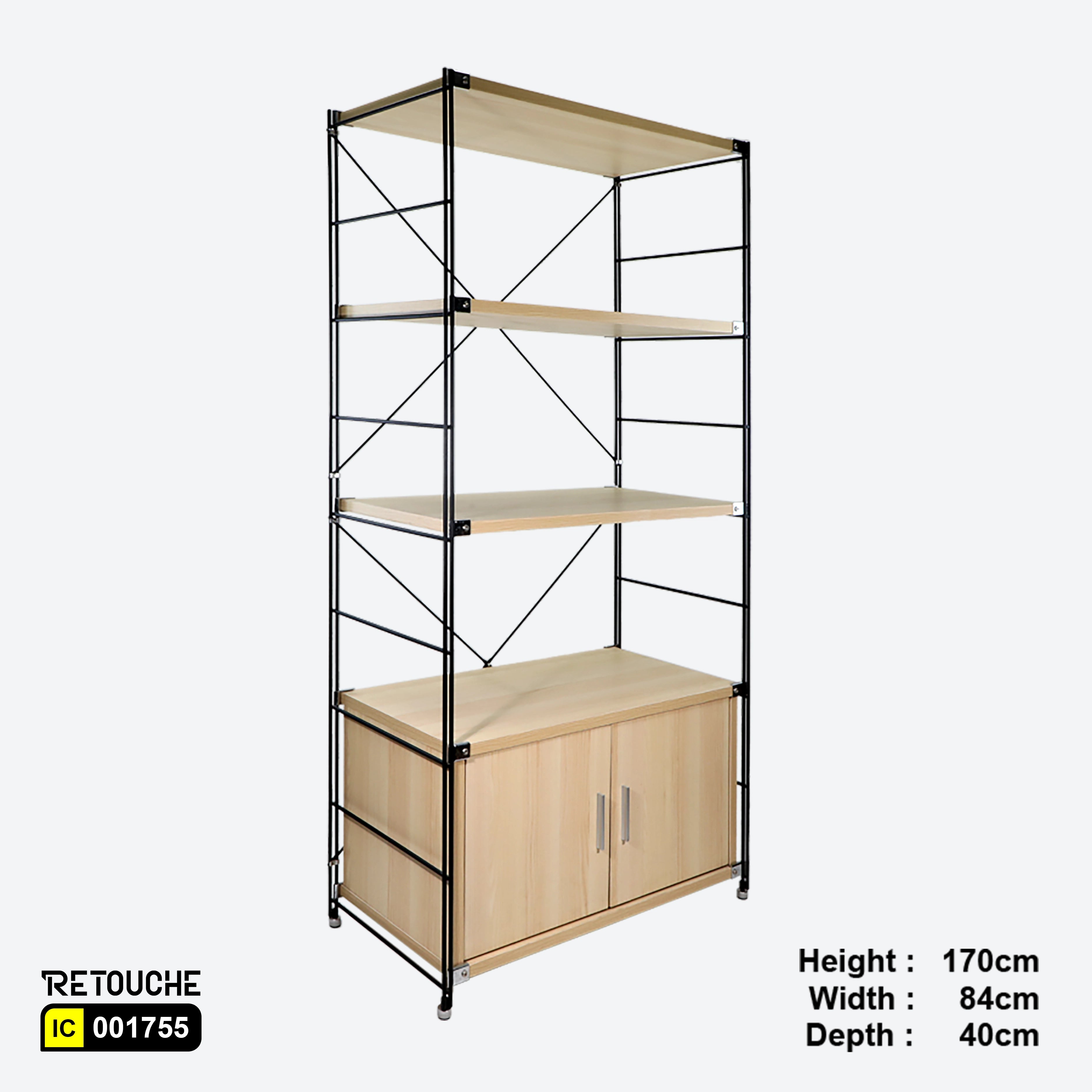 Shelving Storage Unit with Cabinet, Wood and Metal Frame