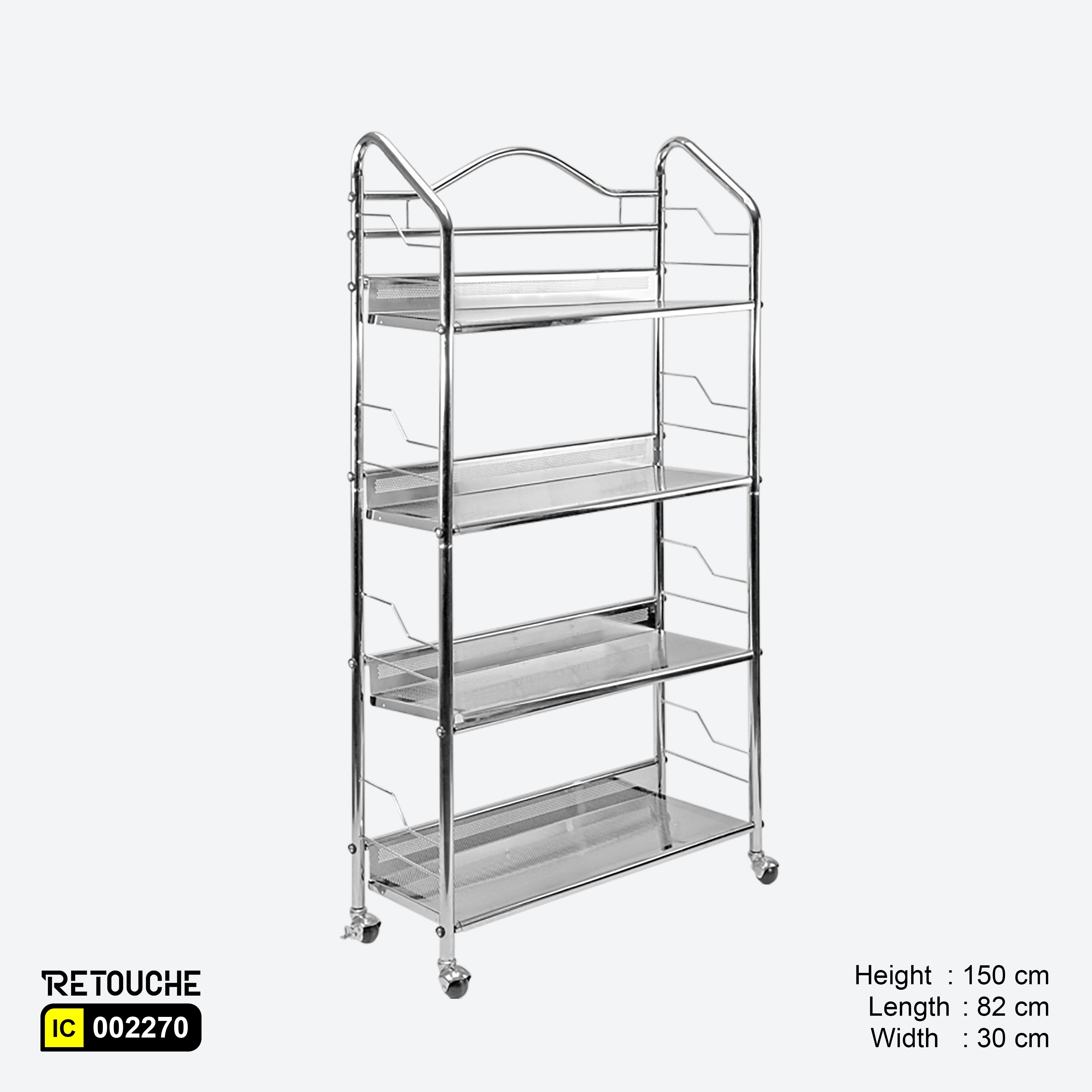 Metal Shelving Unit, Trolley, 4-Tier, Chrome Plated