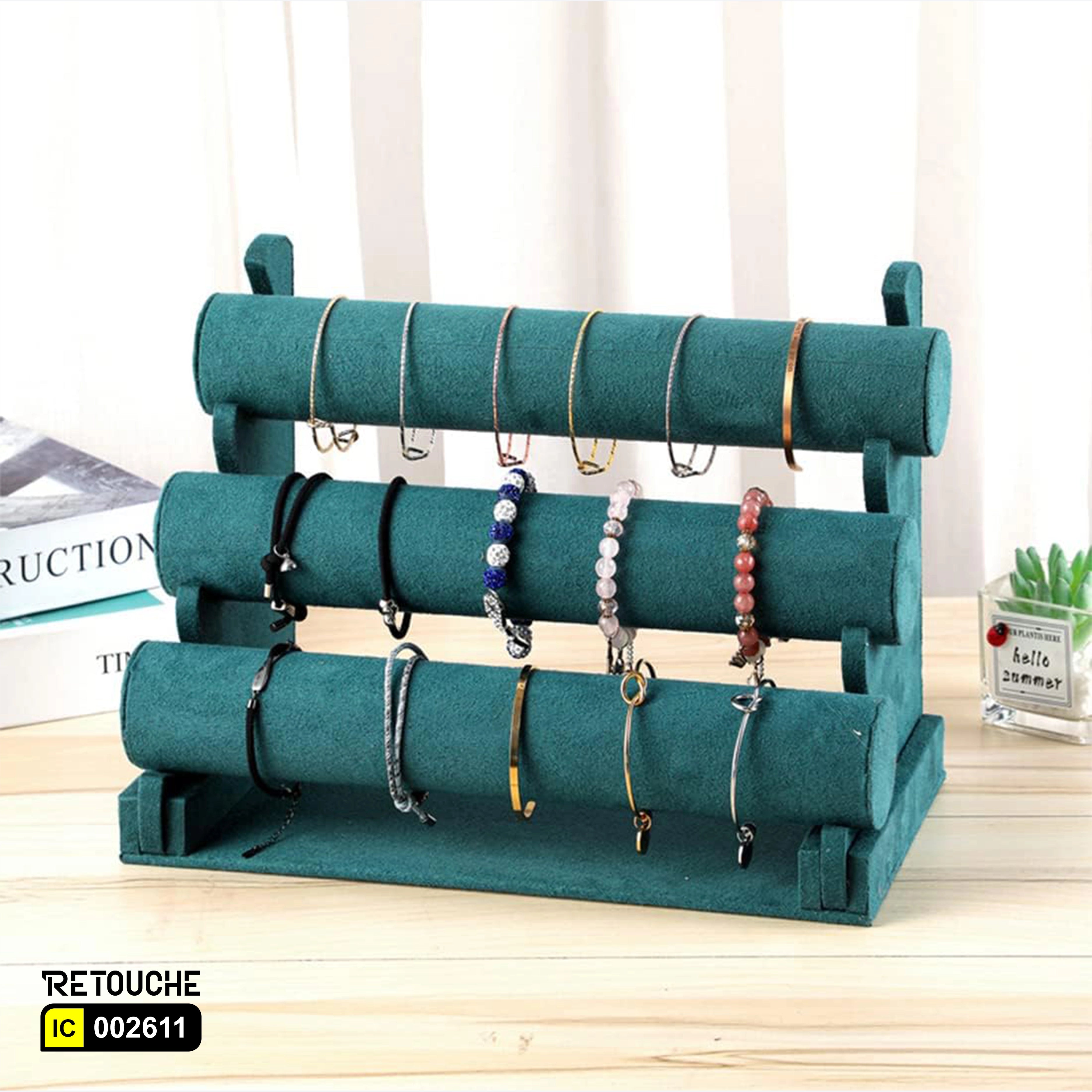 Jewelry Display Stand, 3-Tier, Green Velvet