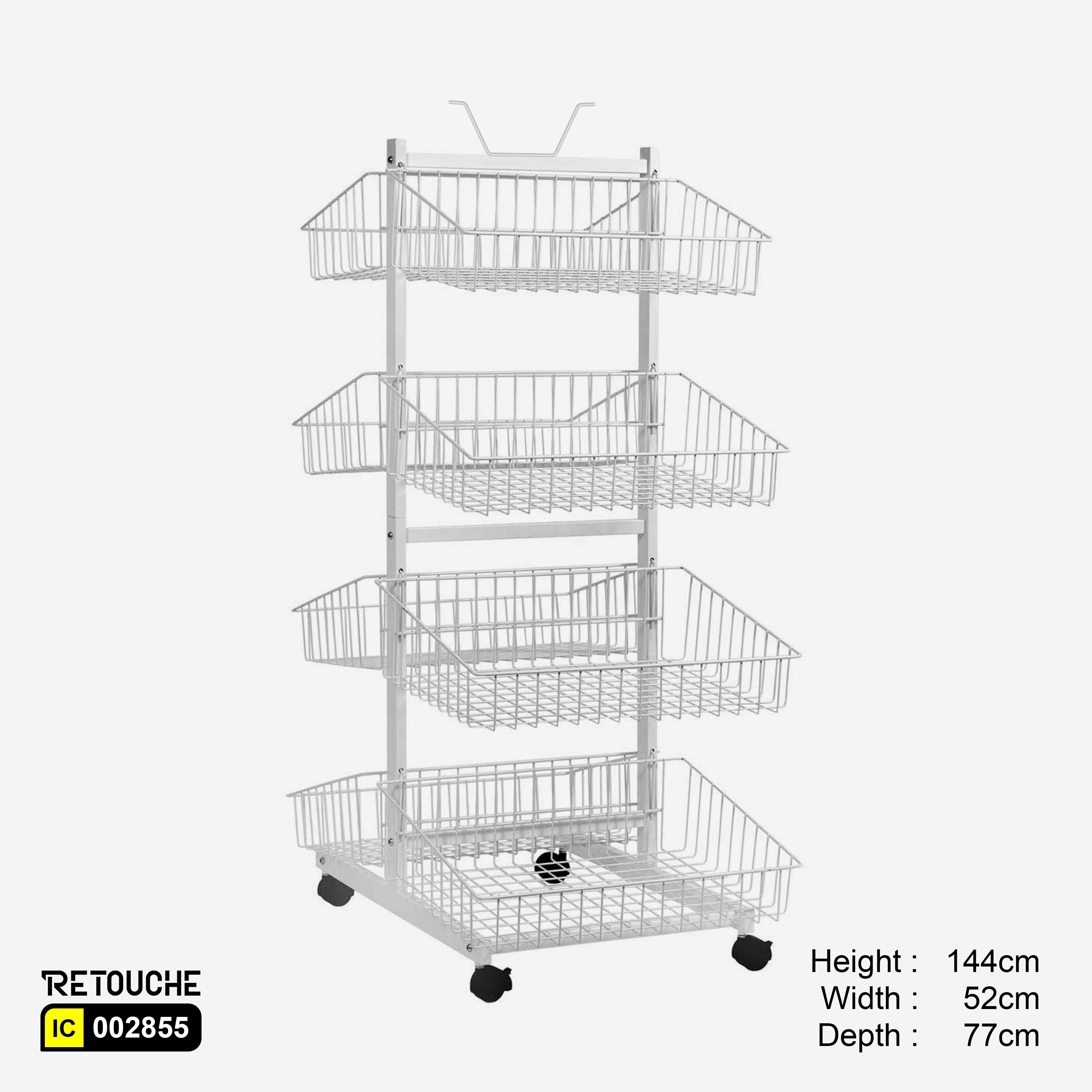 Wire Storage Baskets Stand, Double Side, 8 Baskets with Wheels