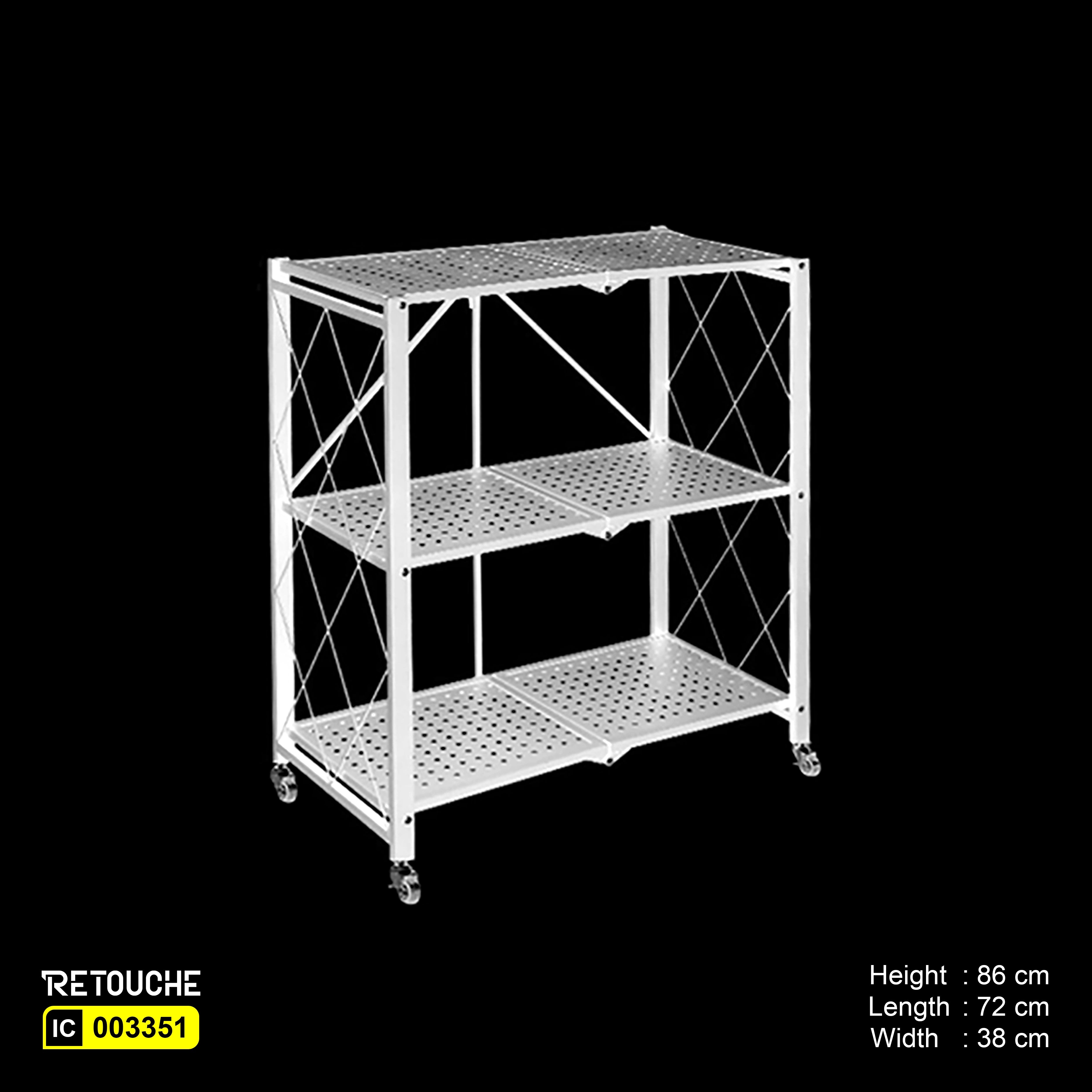 Foldable Metal Shelving Unit, 3 Tier, with Wheels