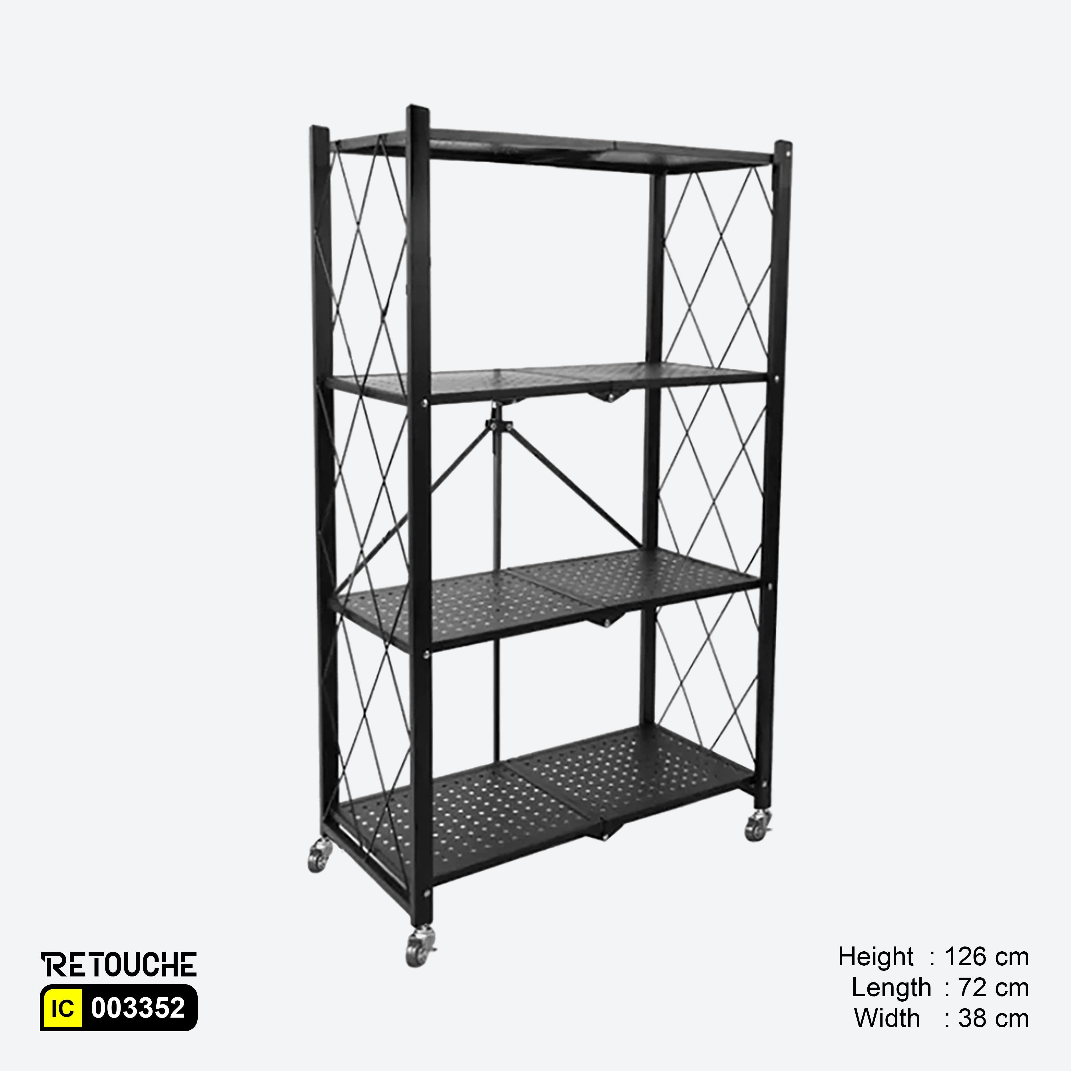 Foldable Metal Shelving Unit, 4 Tier, with Wheels
