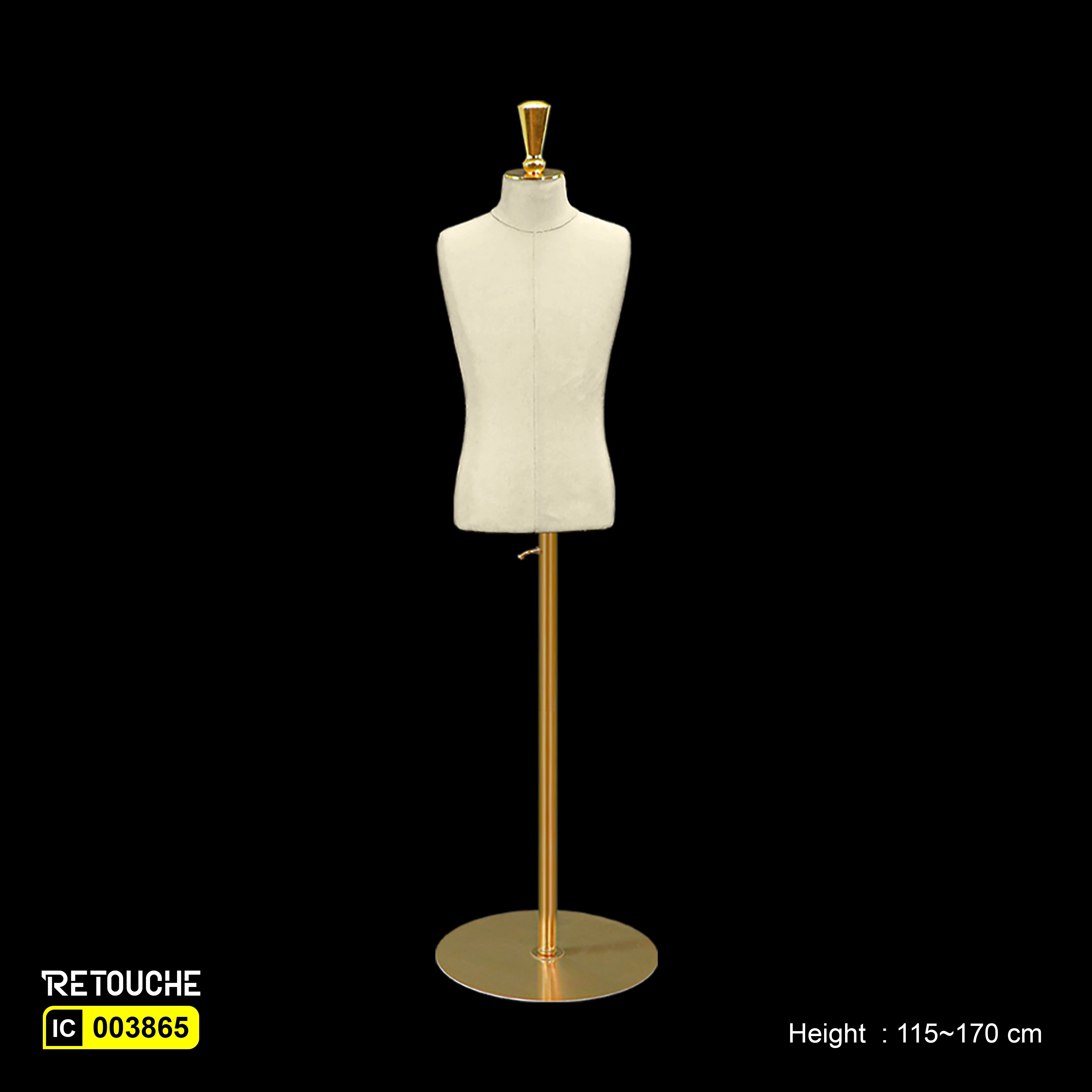 Kids - Children Mannequin, Adjustable Height, Torso on Gold Pole and Base