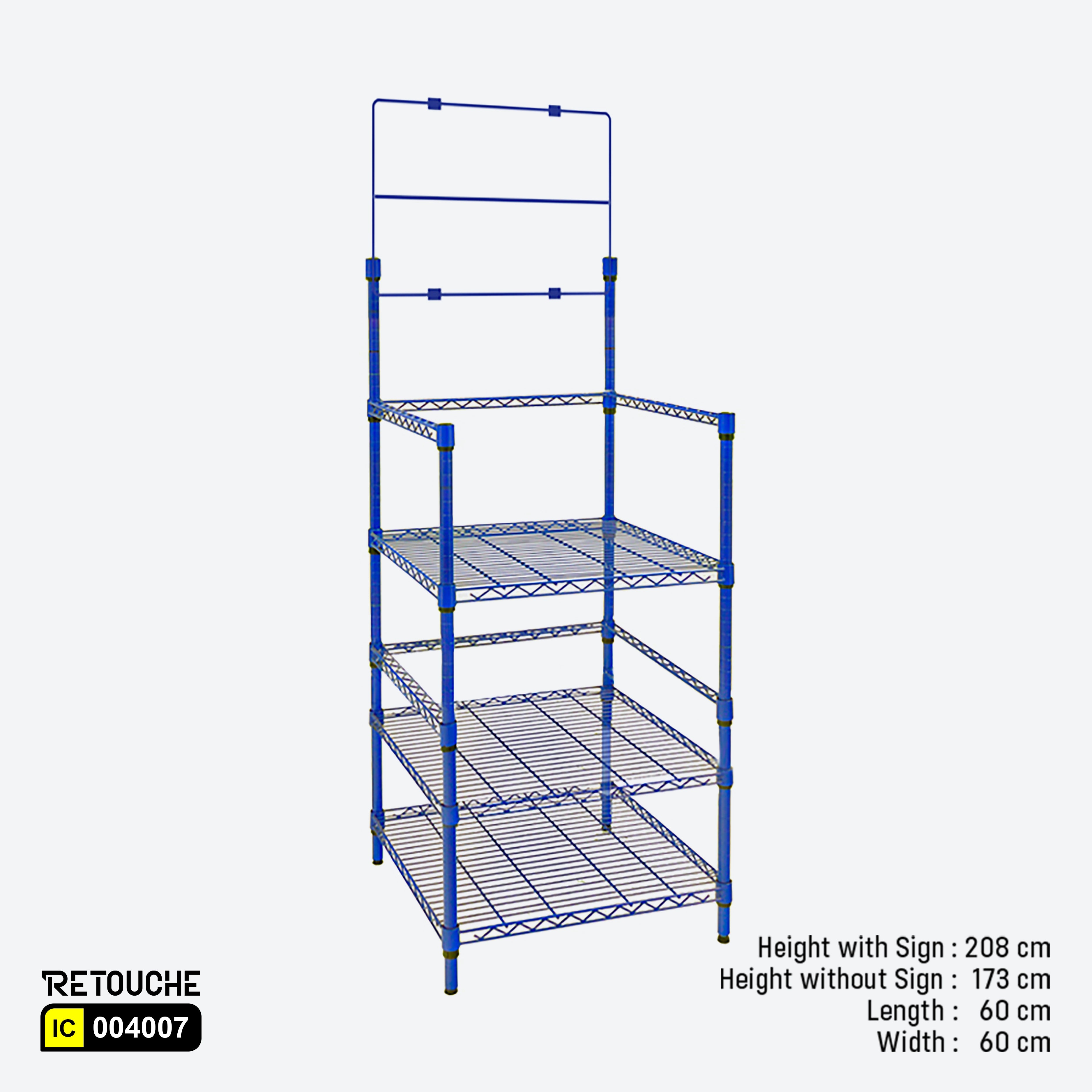 Shelving Rack for Water Bottles, 3 Tiers with Sign Holder, Metal, Blue