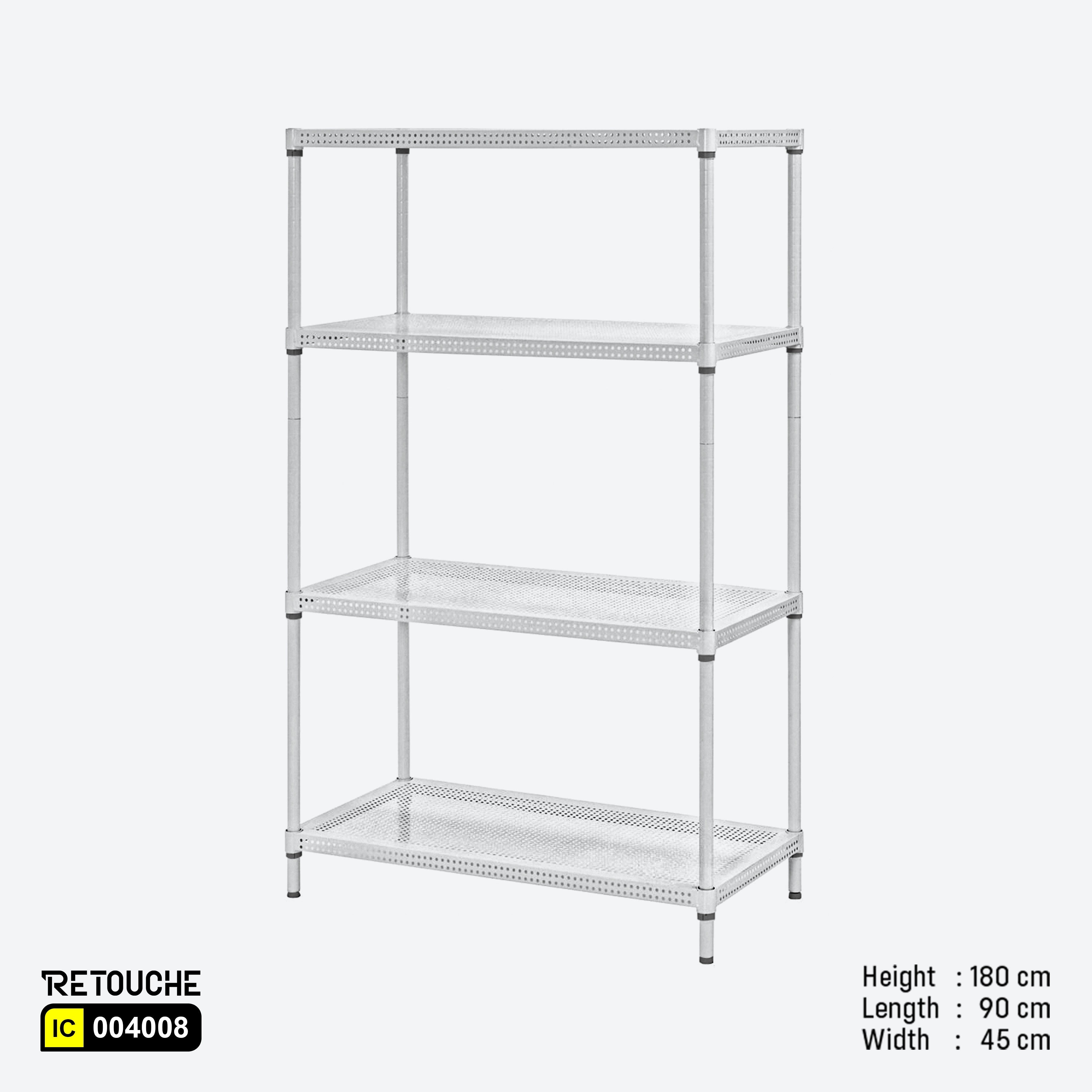 Shelving Rack, 4 Perforated Shelves, Metal, White