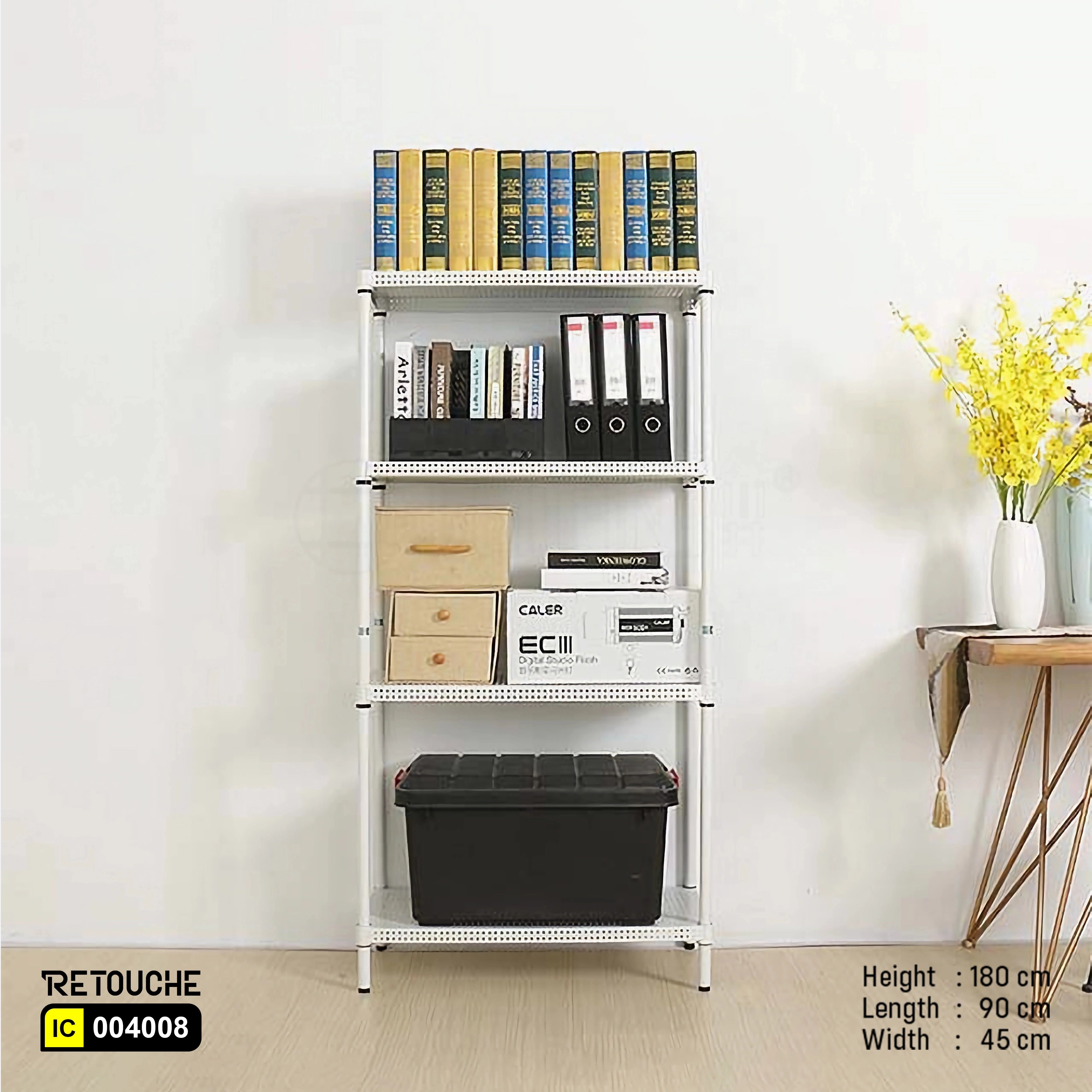 Shelving Rack, 4 Perforated Shelves, Metal, White
