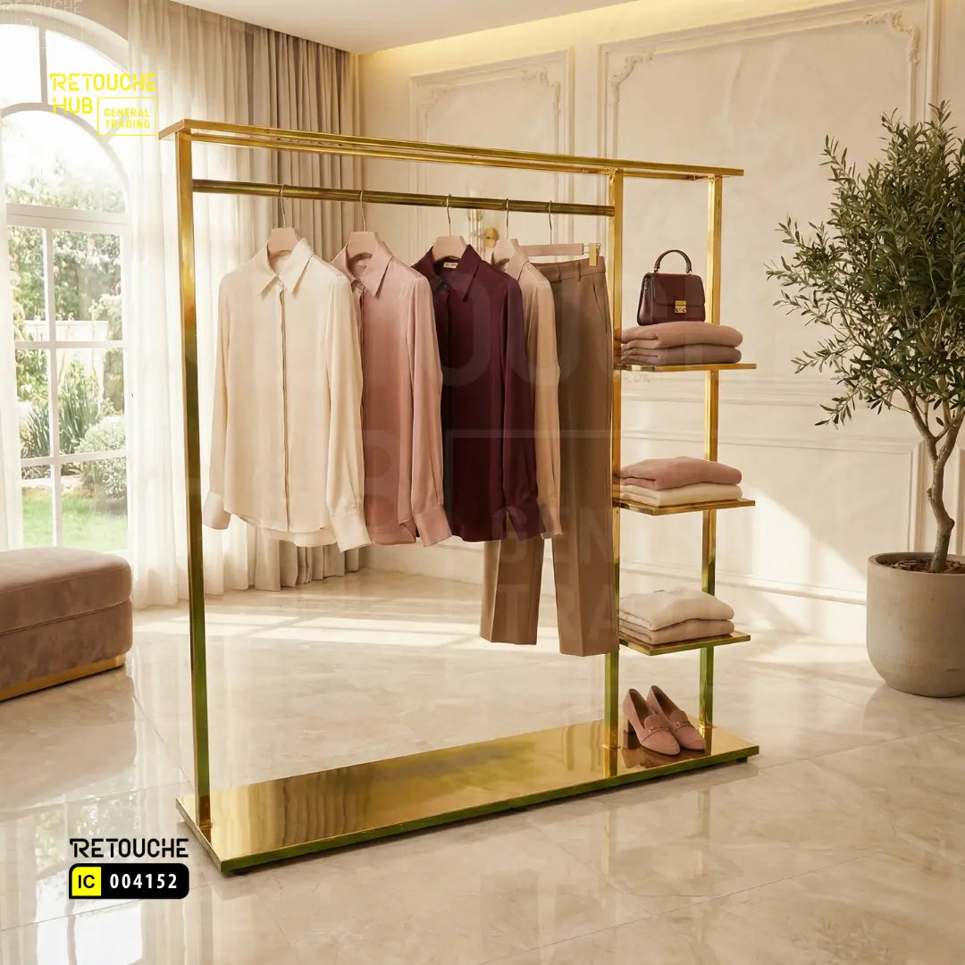 Modern Open Wardrobe  with Side Shelves and Hanging Rail