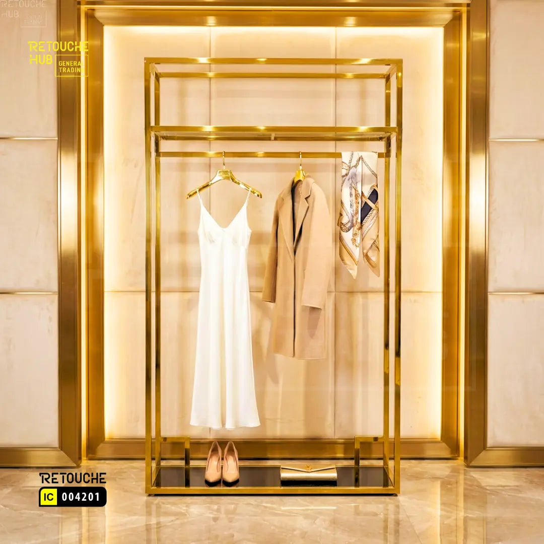 Clothes Stand | Gold Metal with Black Shelf | Modern & Durable