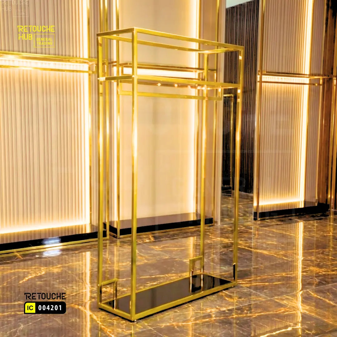 Clothes Stand | Gold Metal with Black Shelf | Modern & Durable