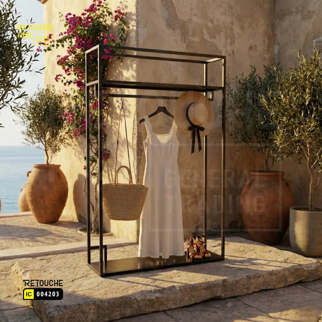 Clothes Stand | Gold Metal with Black Shelf | Modern & Durable