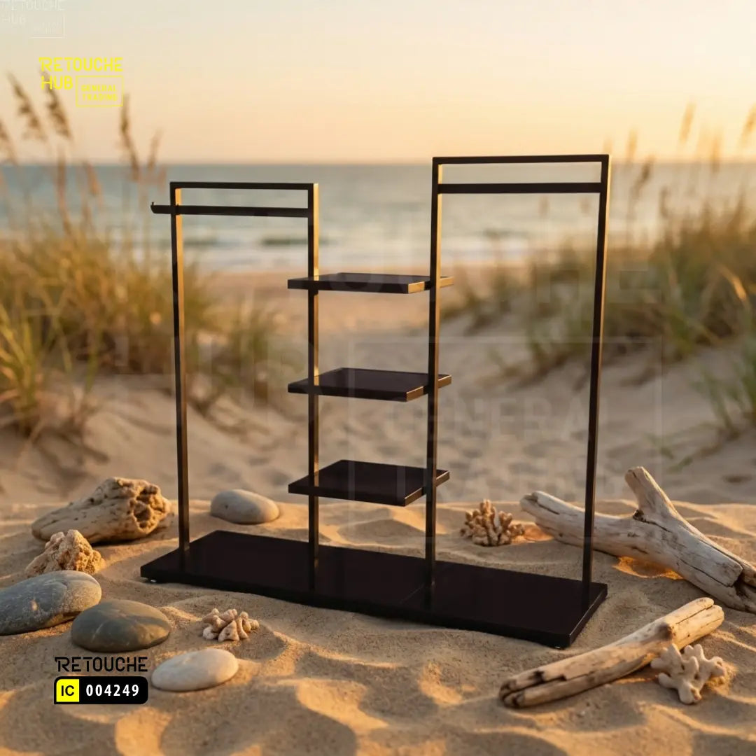 Modern Metal Clothing Display Stand With Center Shelves