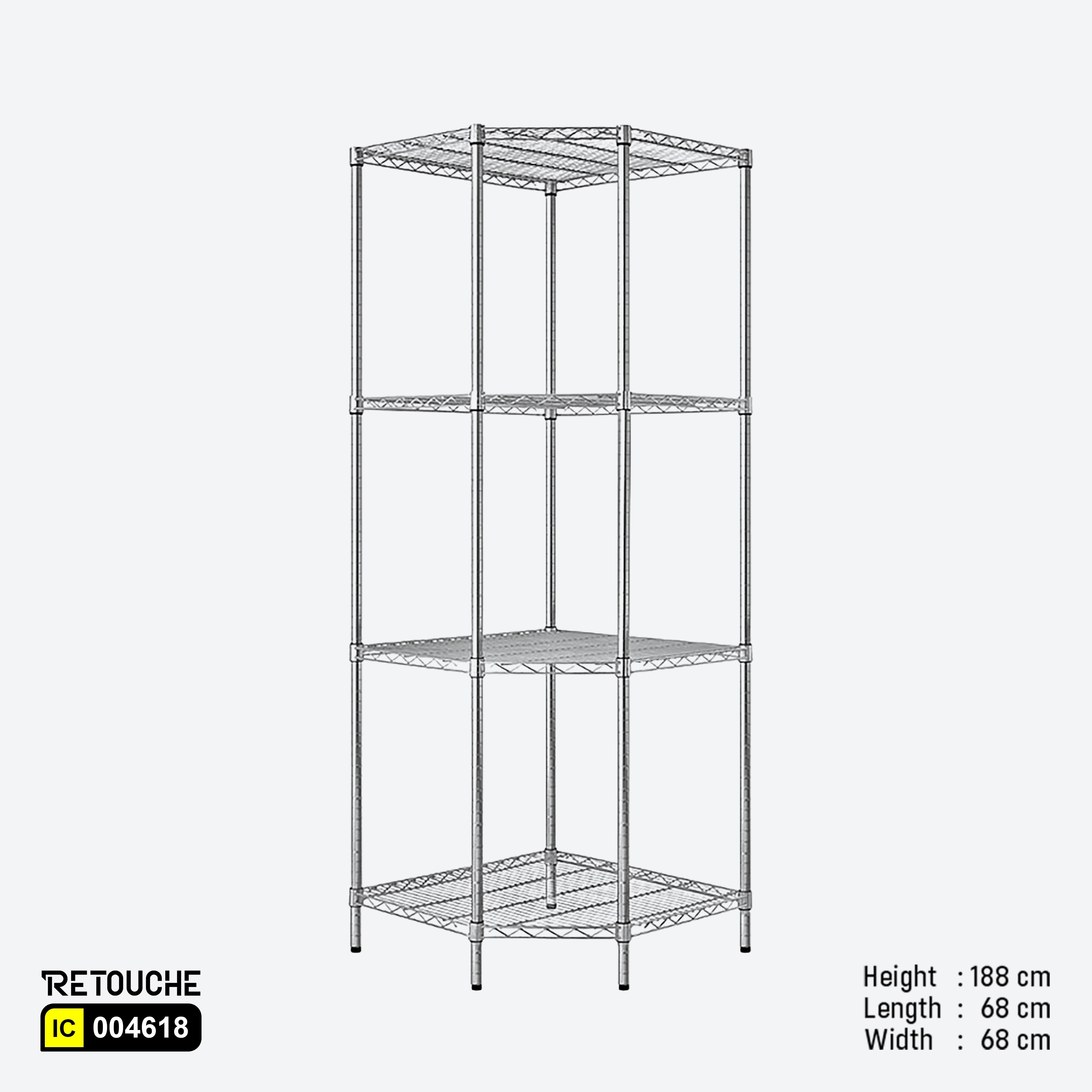 Wire Shelving Rack for Corner, Pentagon Shape, 4-Tier, Metal, Chrome Finish