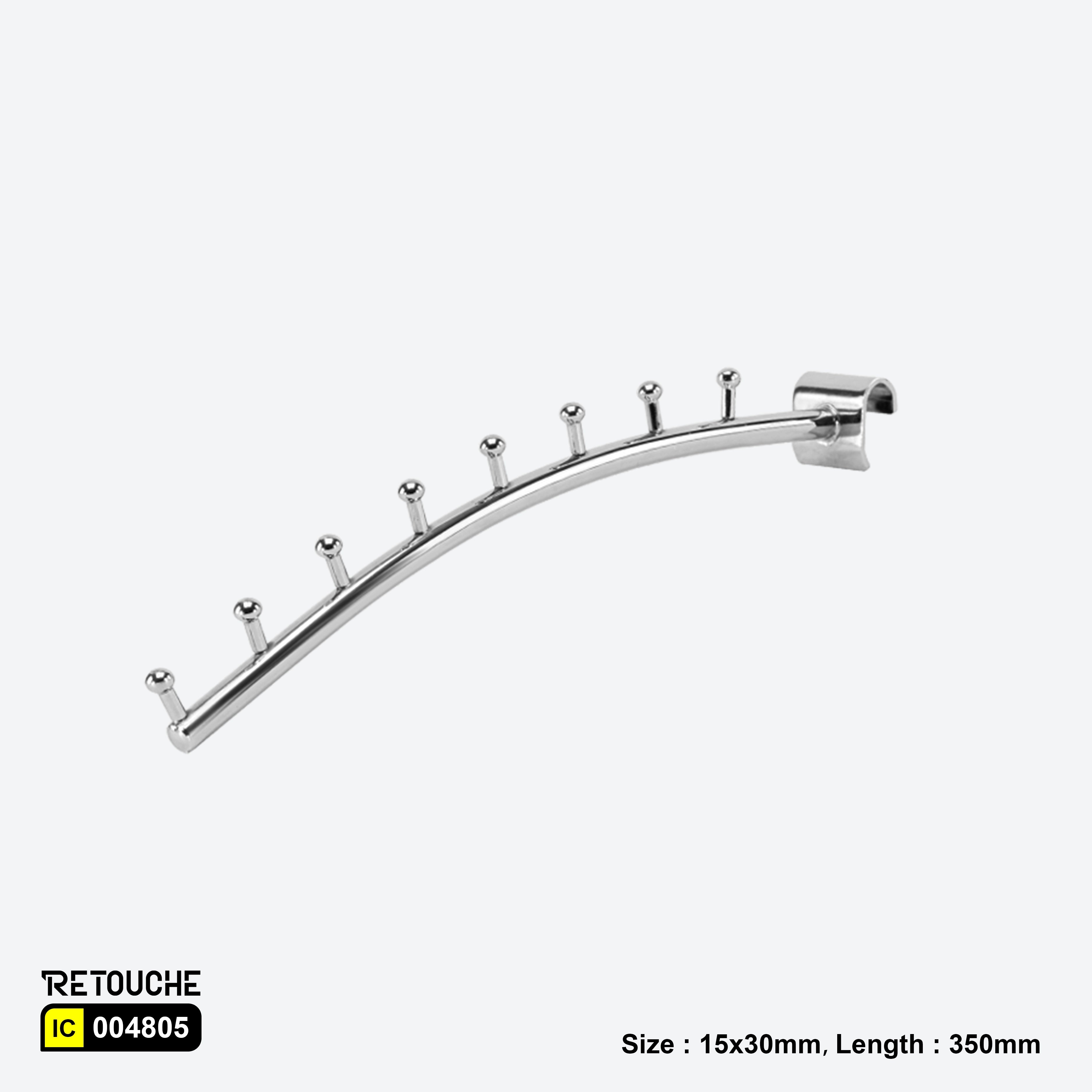 Sloped Display Hook for Oval Crossbar, with Beads, Metal