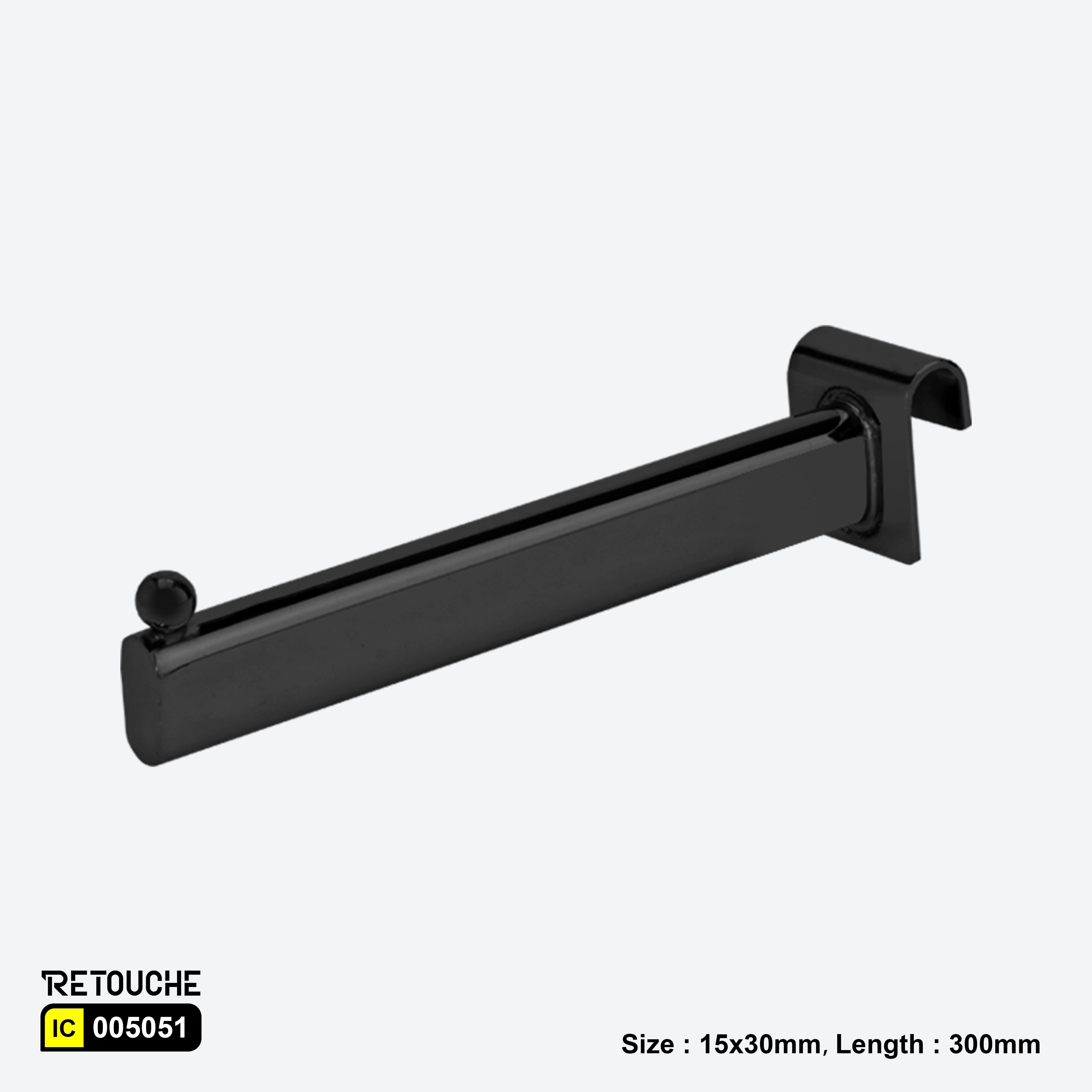 Straight Display Hook for Oval Crossbar, with Bead, Metal ,Black