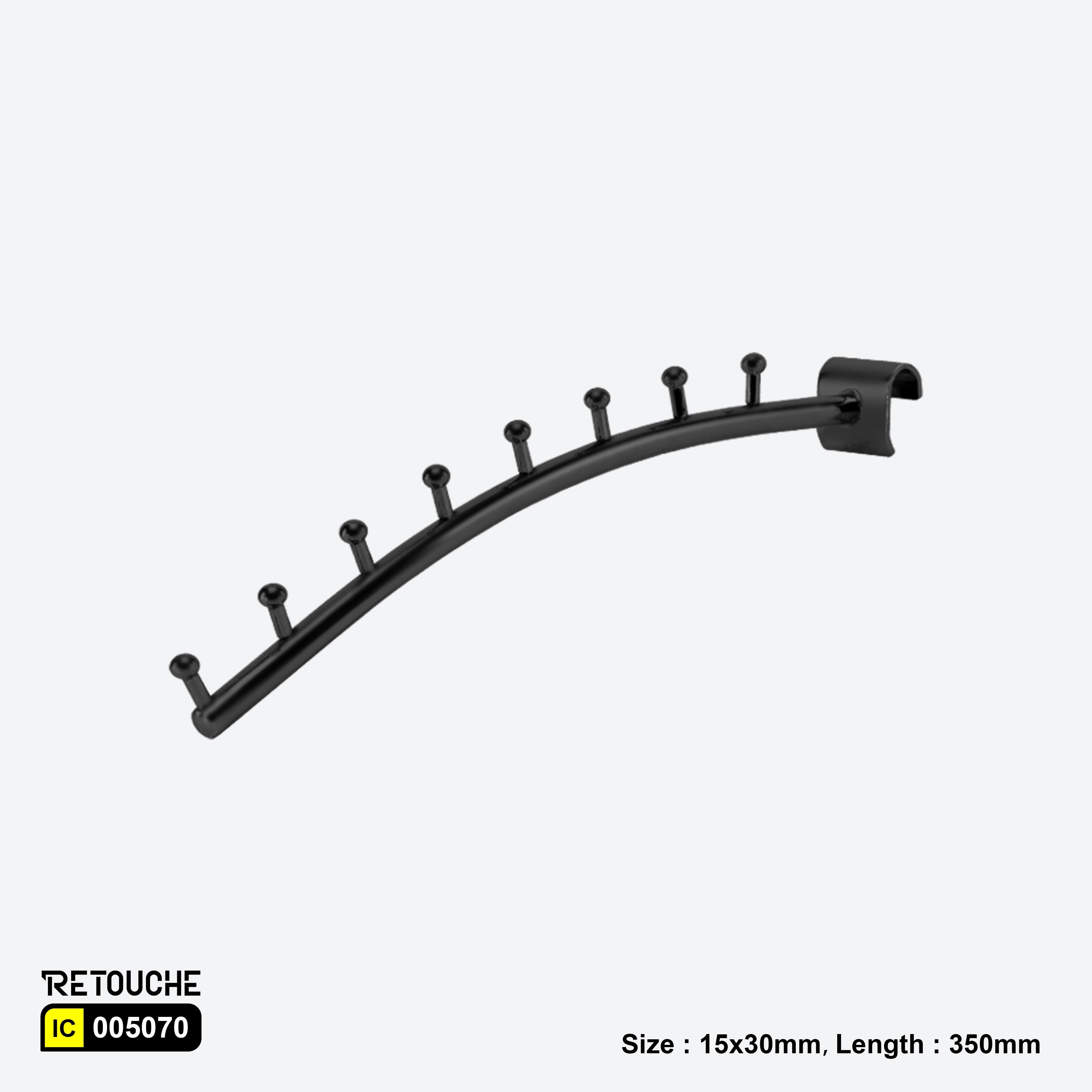 Sloped Display Hook for Oval Crossbar, with Beads, Metal