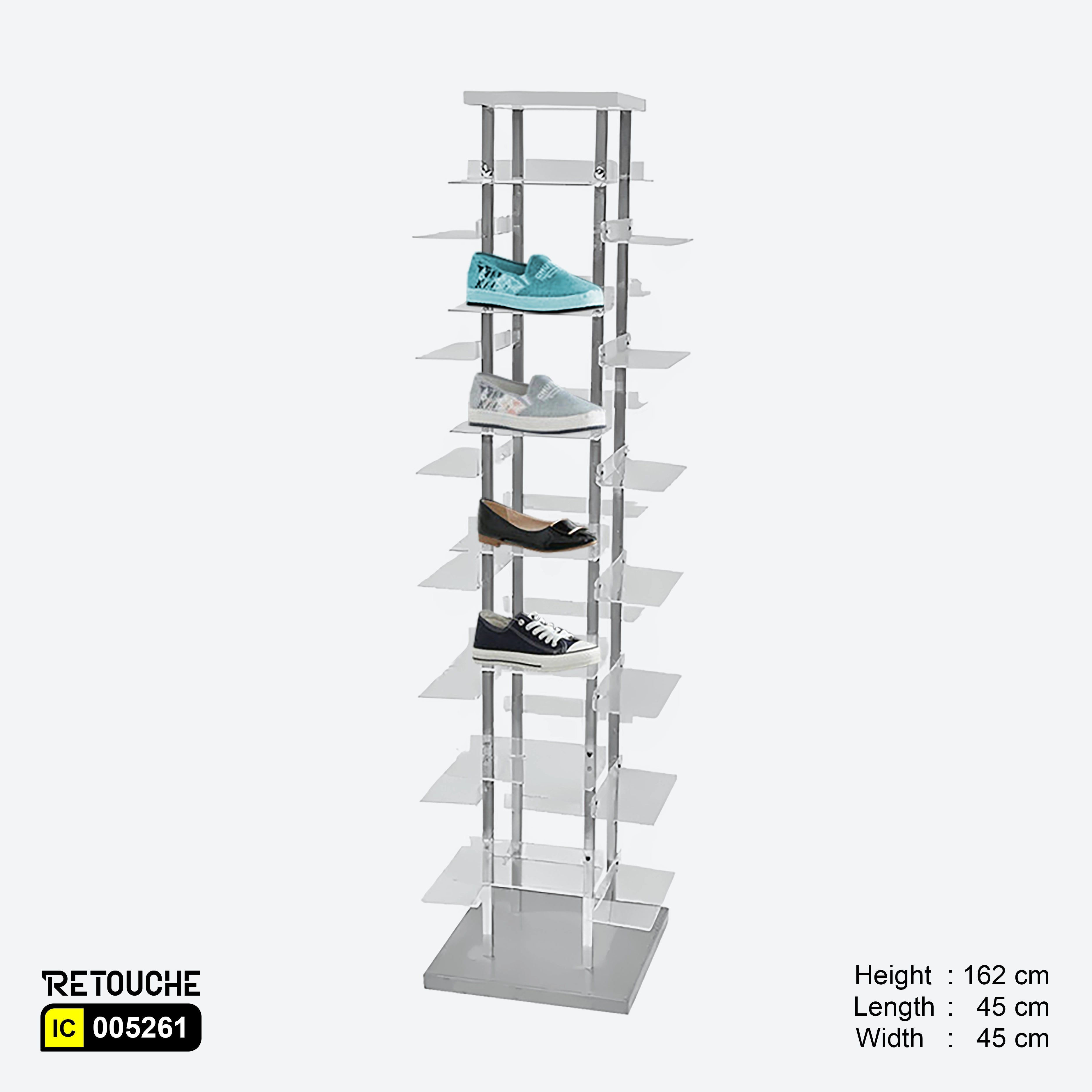 Shoes Display Rack Stand, Metal with 28 Acrylic Shelves