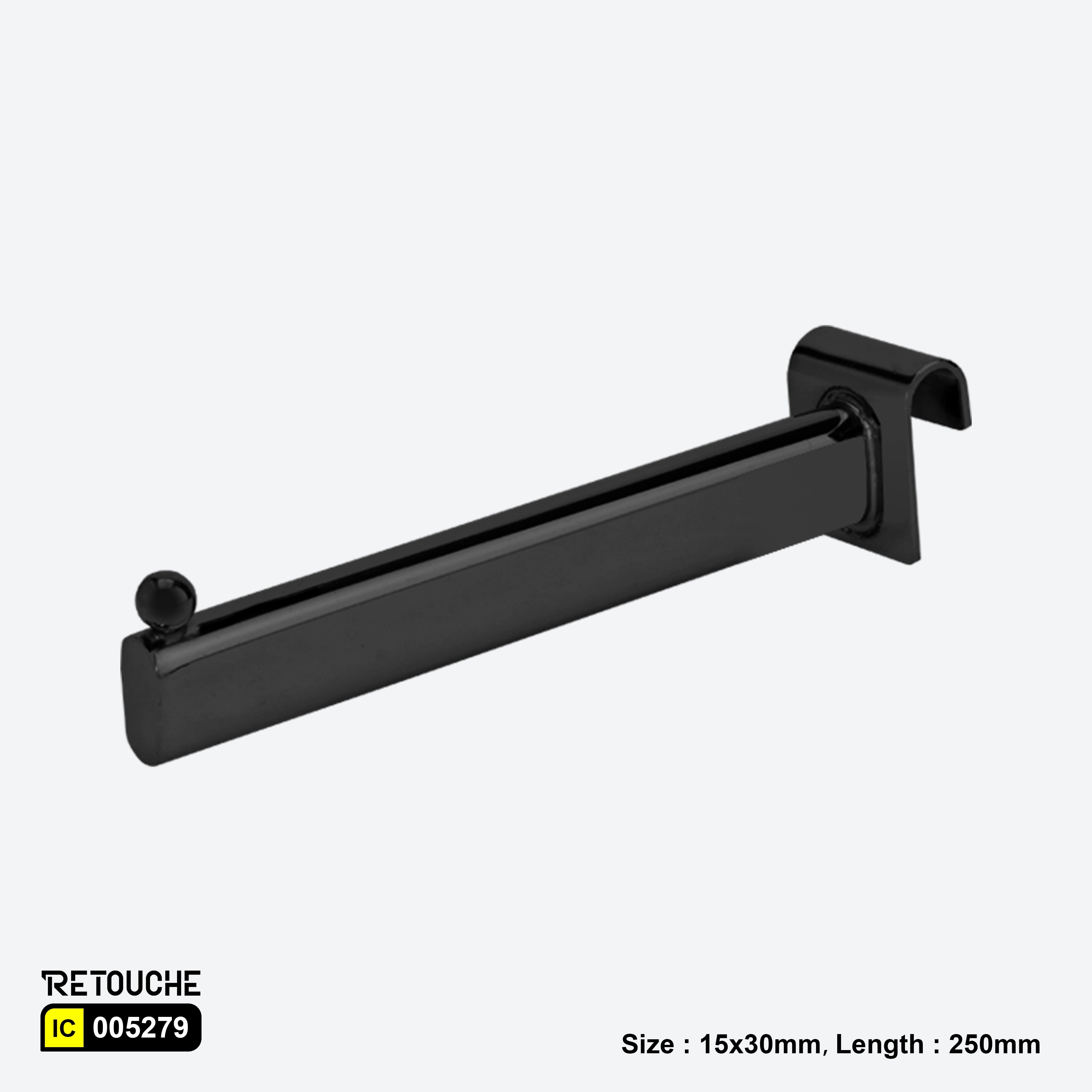 Straight Display Hook for Oval Crossbar, with Bead, Metal ,Black