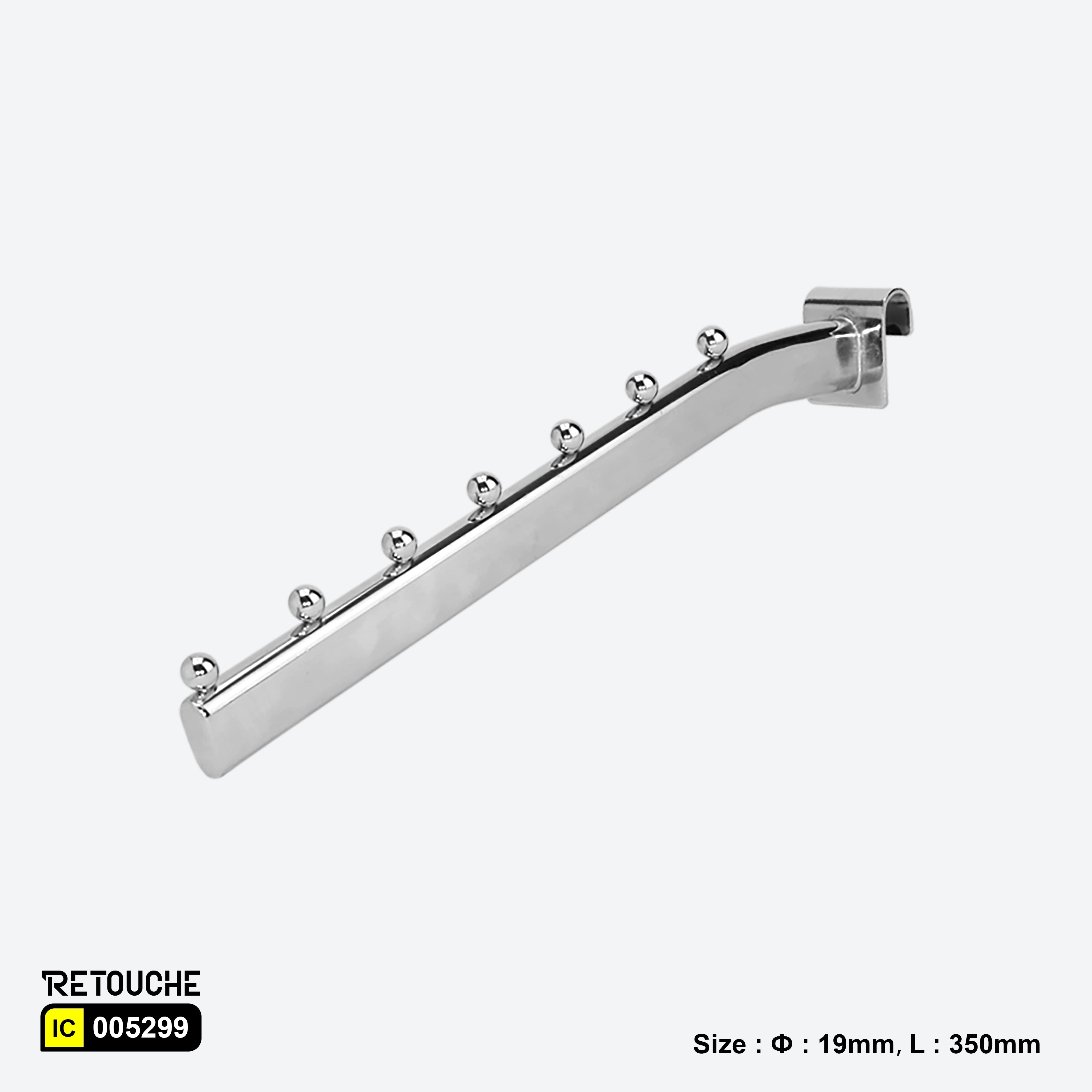 Sloped Display Hook for Oval Crossbar, with Beads, Metal