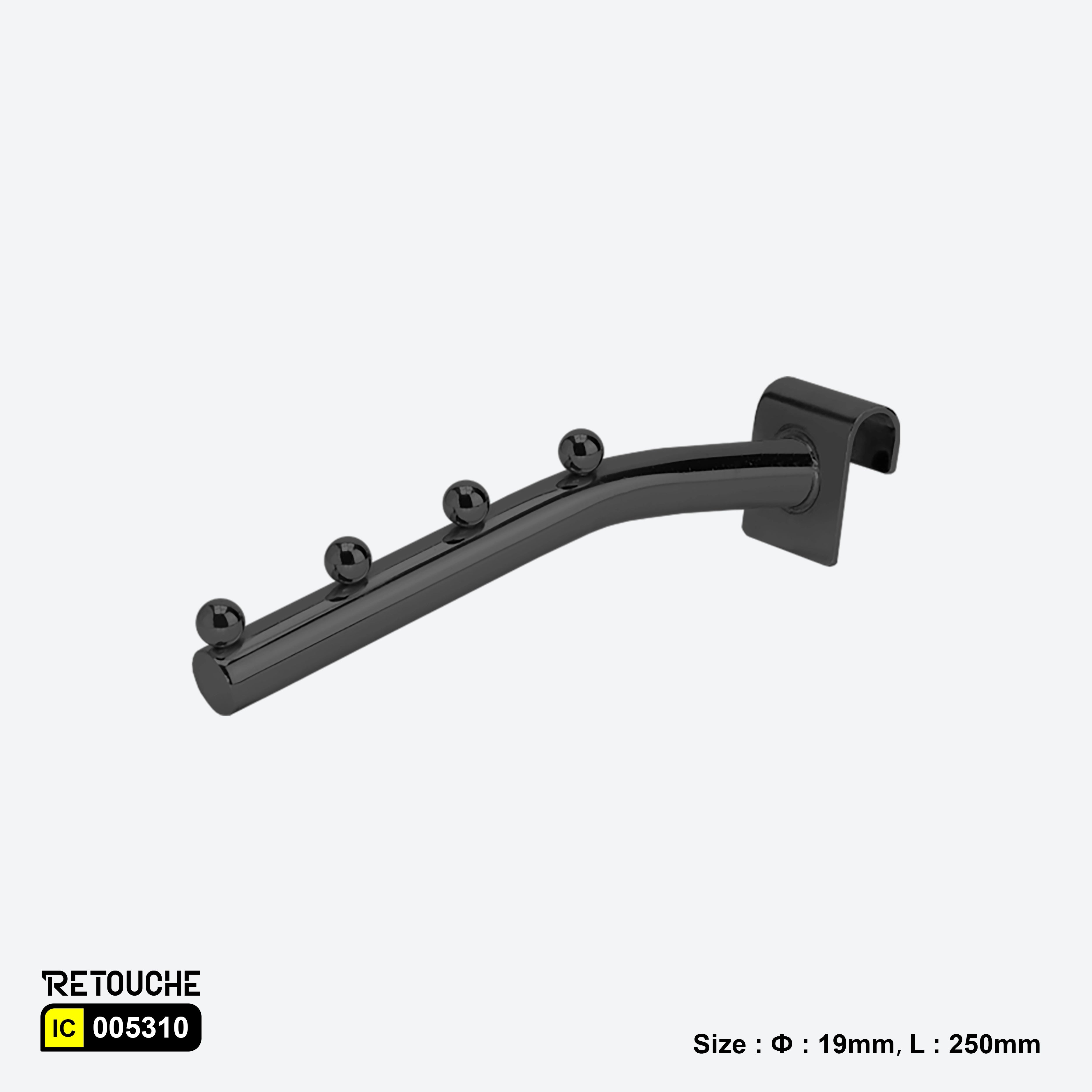 Sloped Display Hook for Oval Crossbar, with Beads, Metal, Black