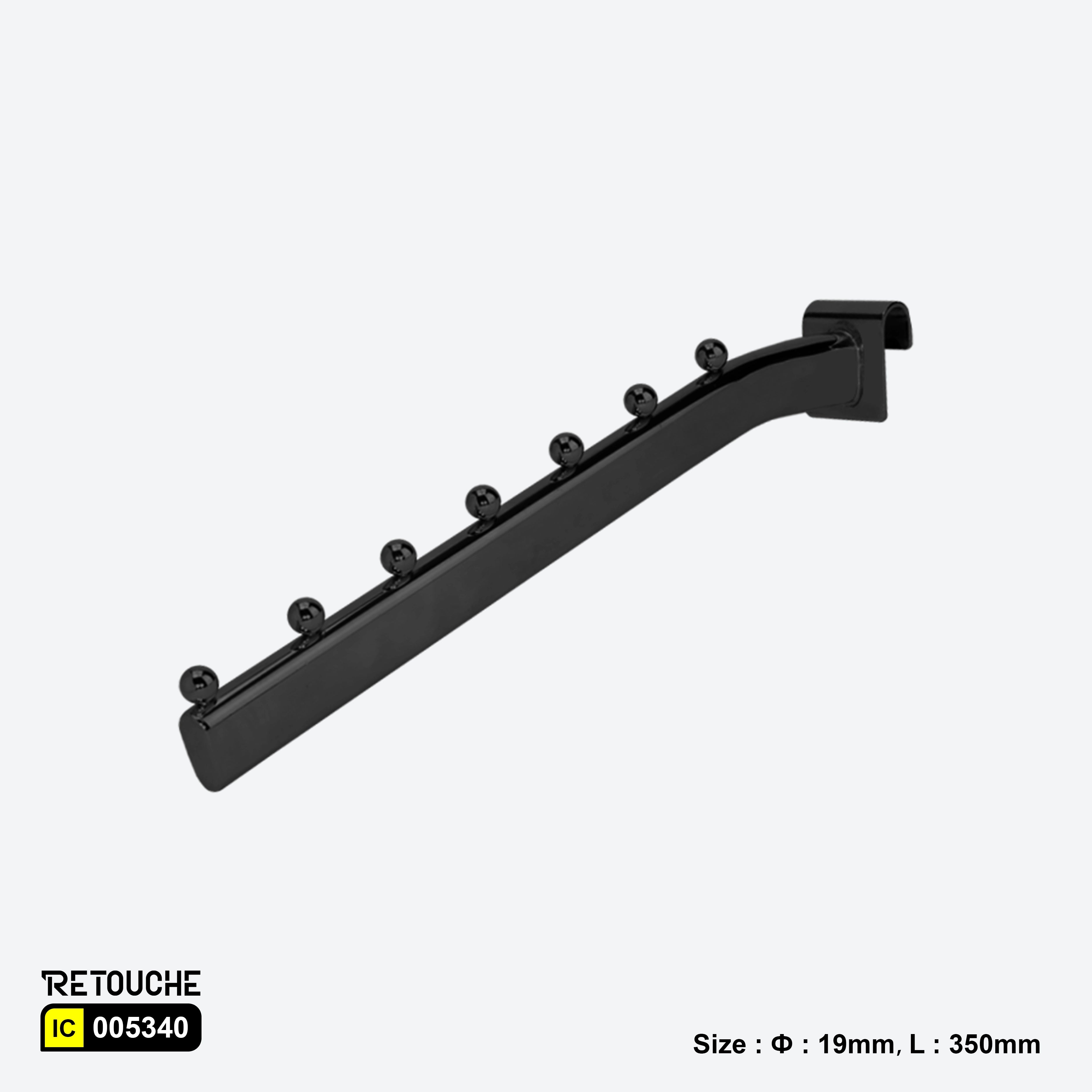 Sloped Display Hook for Oval Crossbar, with Beads, Metal