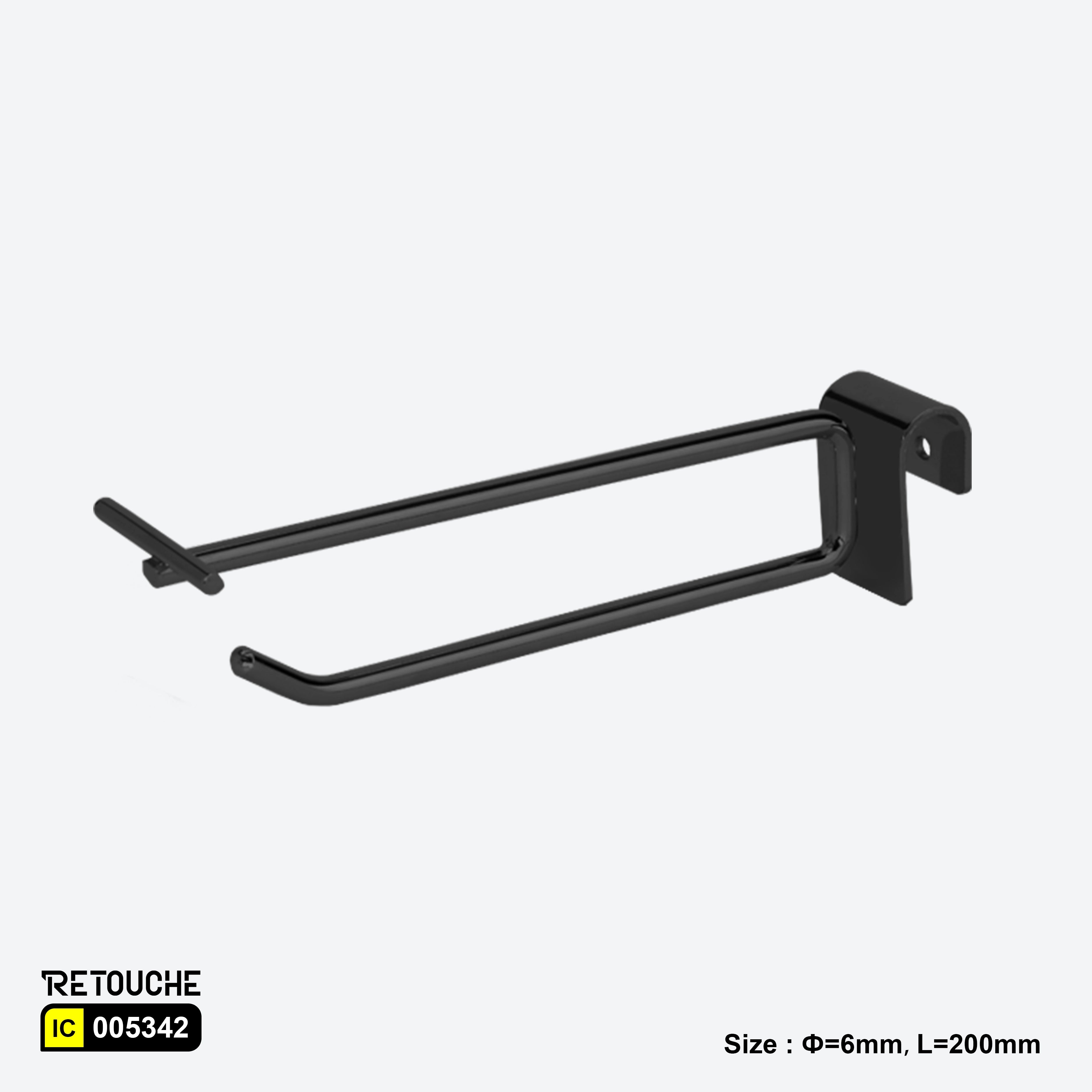 Double Prong Display Hook for Oval Crossbar, Metal, Black