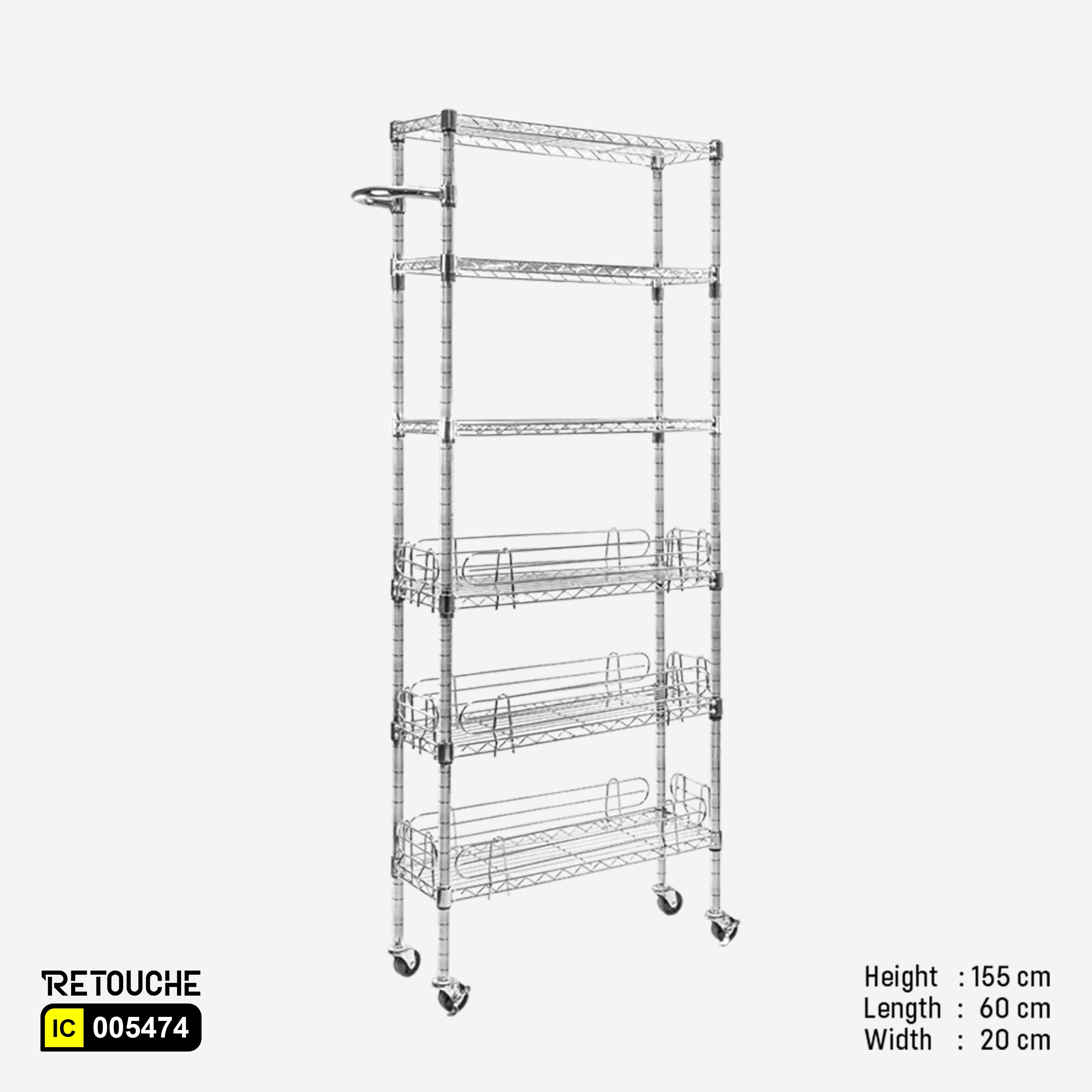 Wire Shelving Rack, 6-Tier, with Wheels, Carbon Steel, Chrome Finish