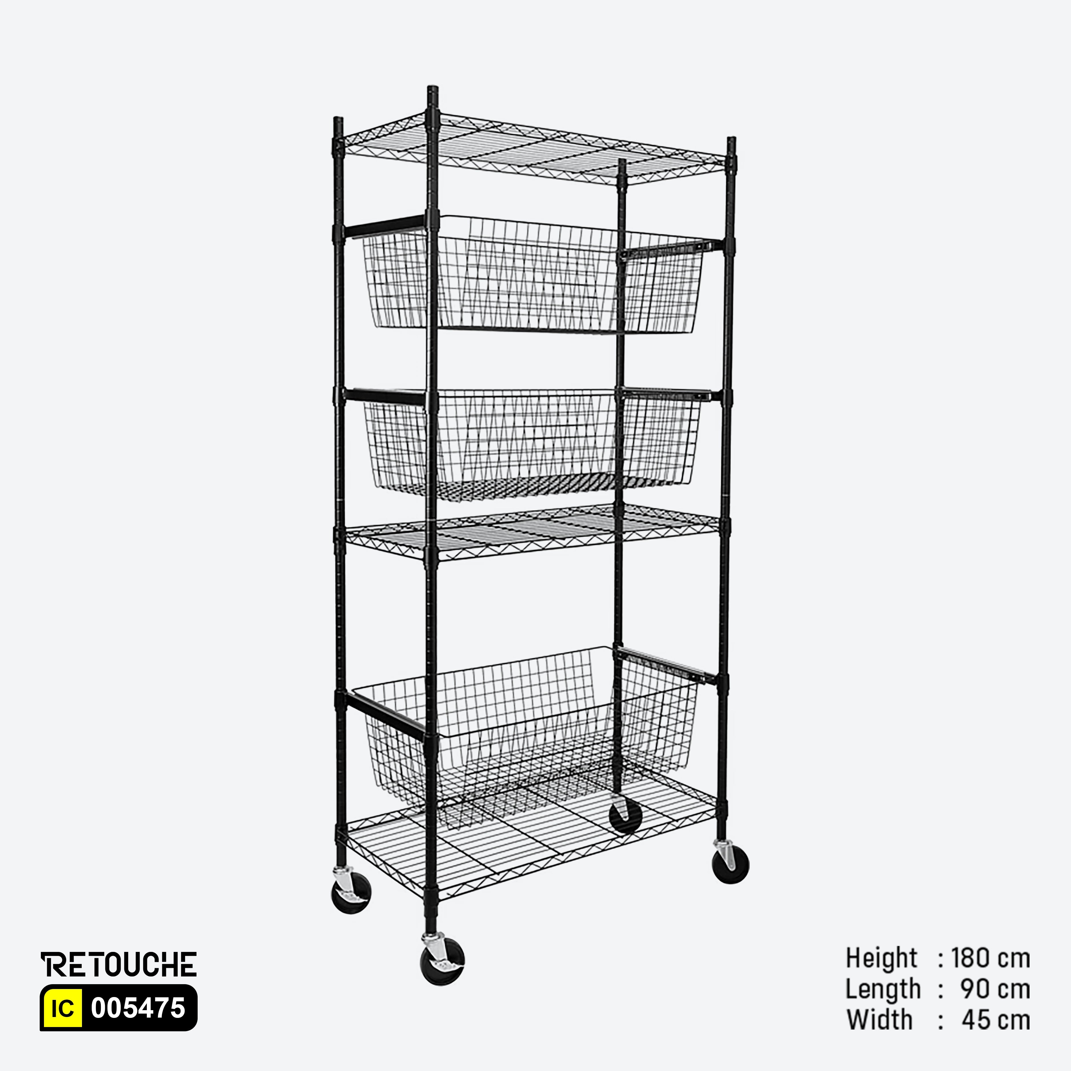 Wire Shelving Rack, 6-Tier with Wheels, Metal, Black Epoxy Coated