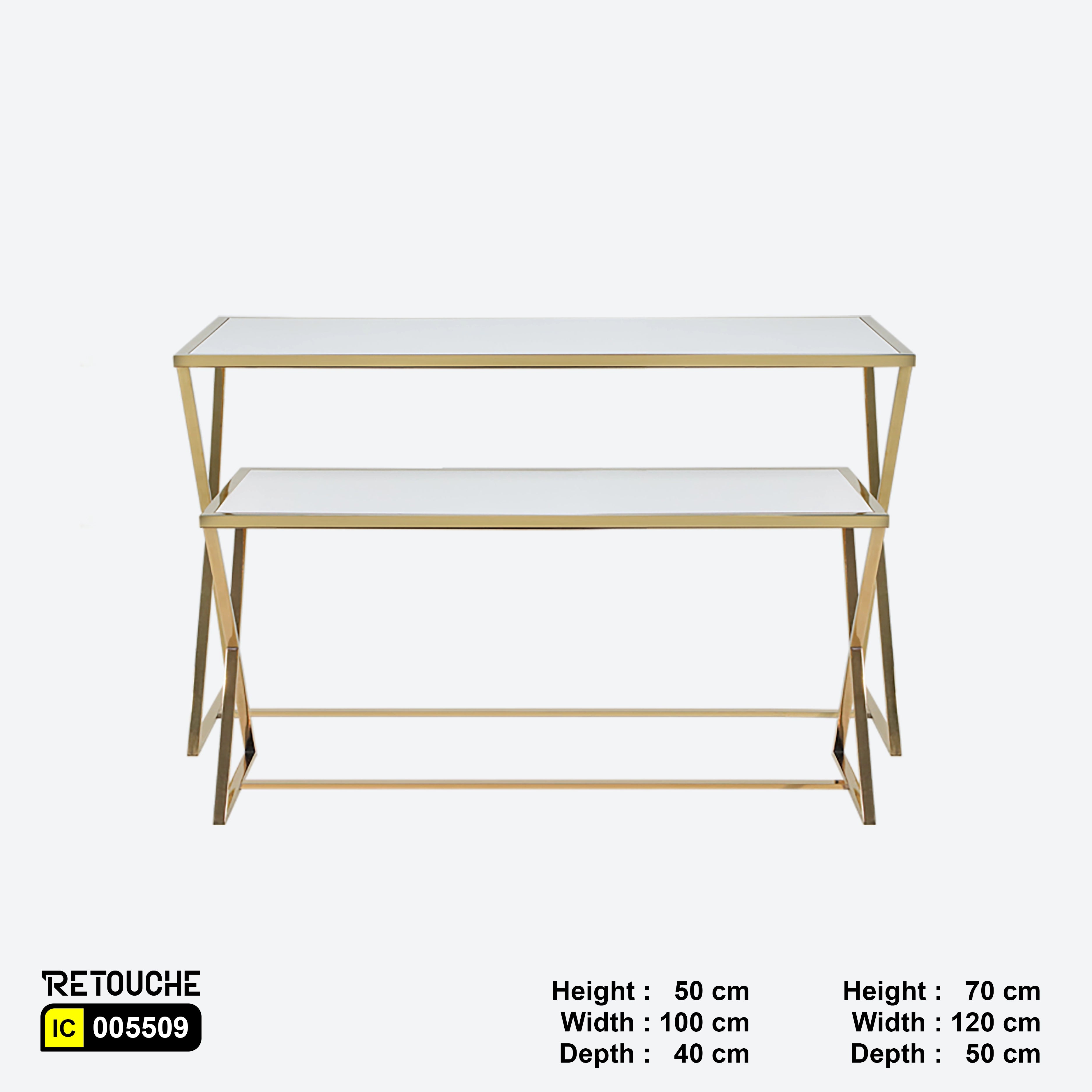 Metal Table With Gold Base and White Wood Top, Set of 2 Pcs