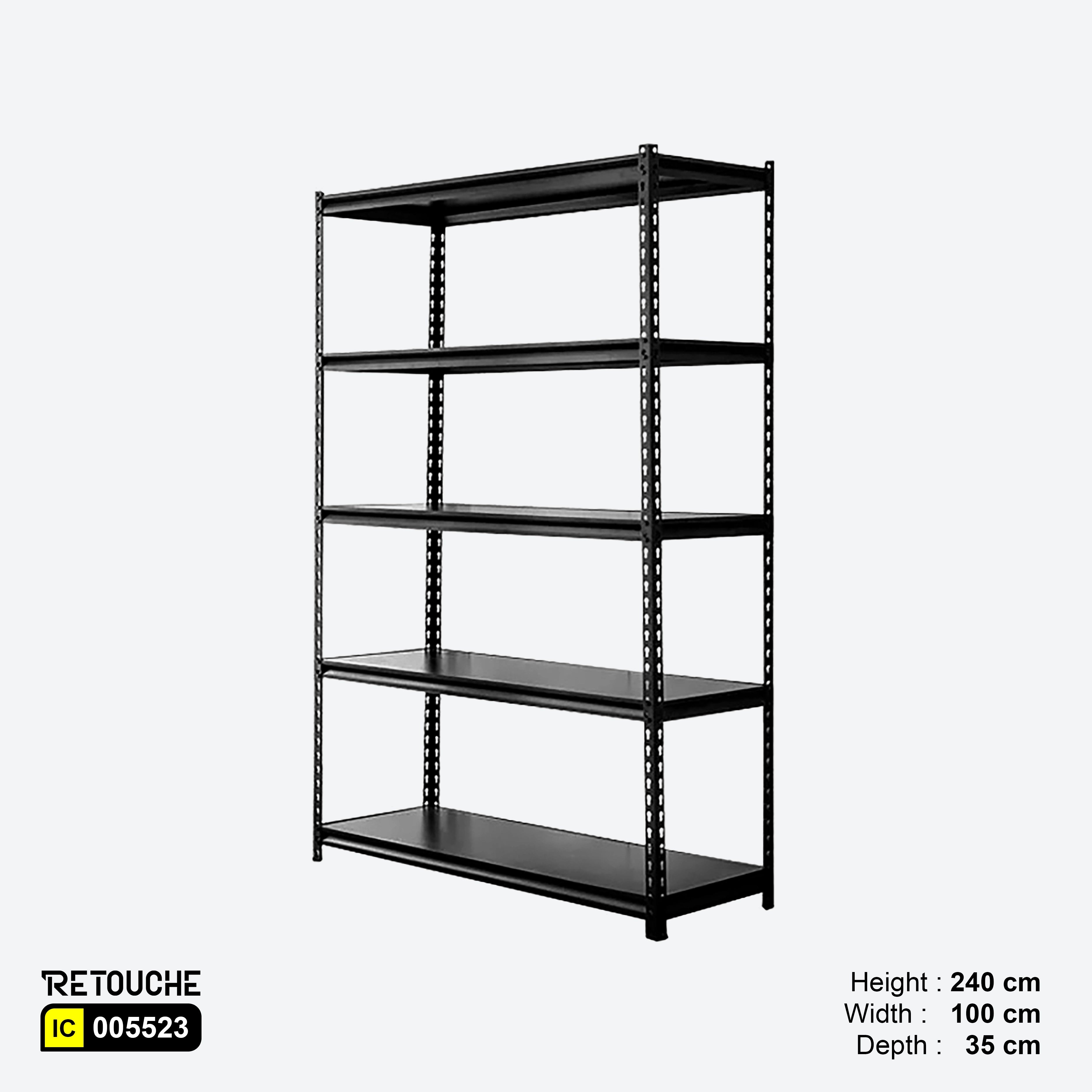 Metal Storage Rack, 5 Adjustable Tiers, Black Color, Light-Duty