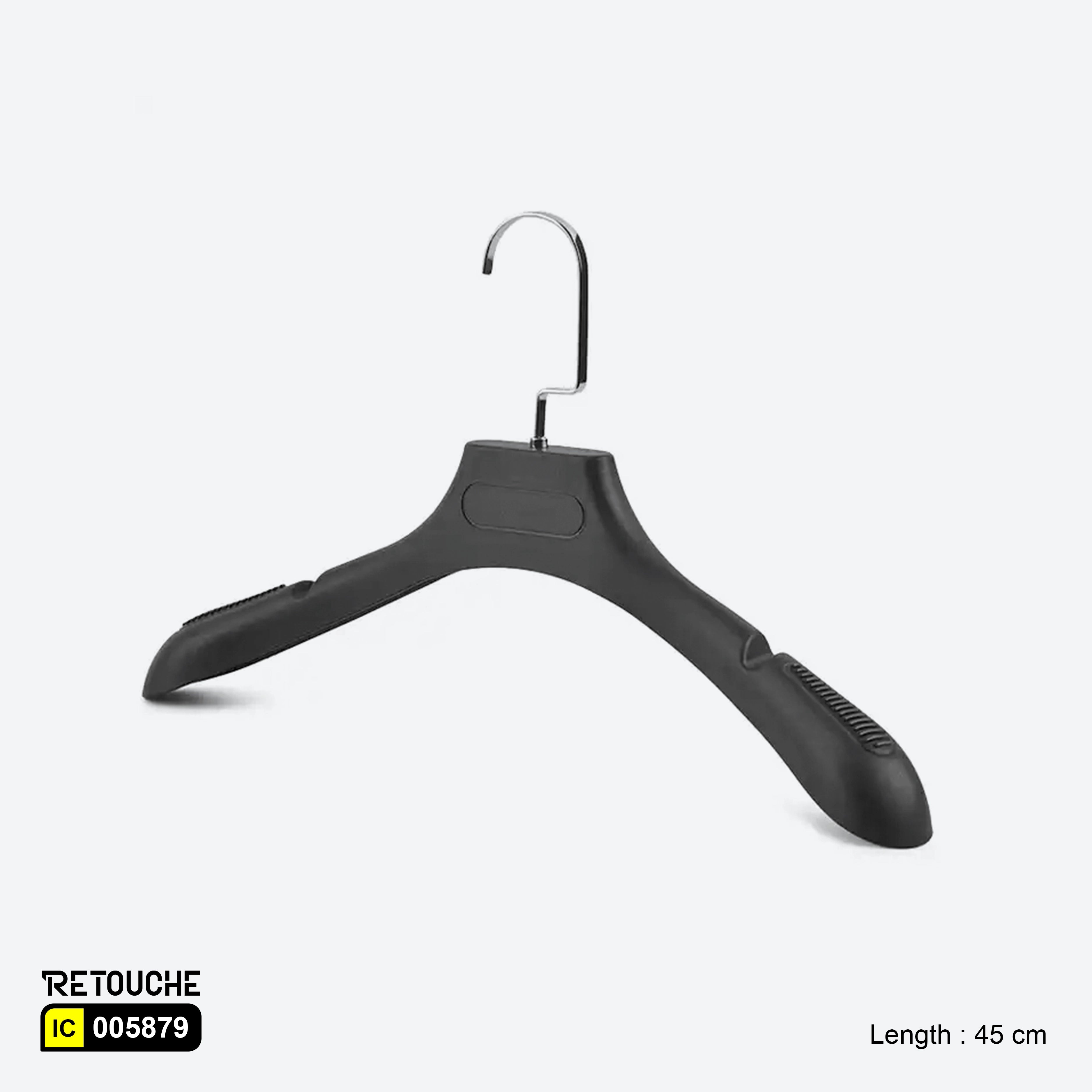 Strong black plastic hangers, Durable top hangers, 45cm plastic hangers, Heavy-duty black hangers, Closet organization hangers
Plastic hangers for heavy garments, Versatile closet hangers
Budget-friendly hangers, Retail and home hangers, Non-slip hanger design