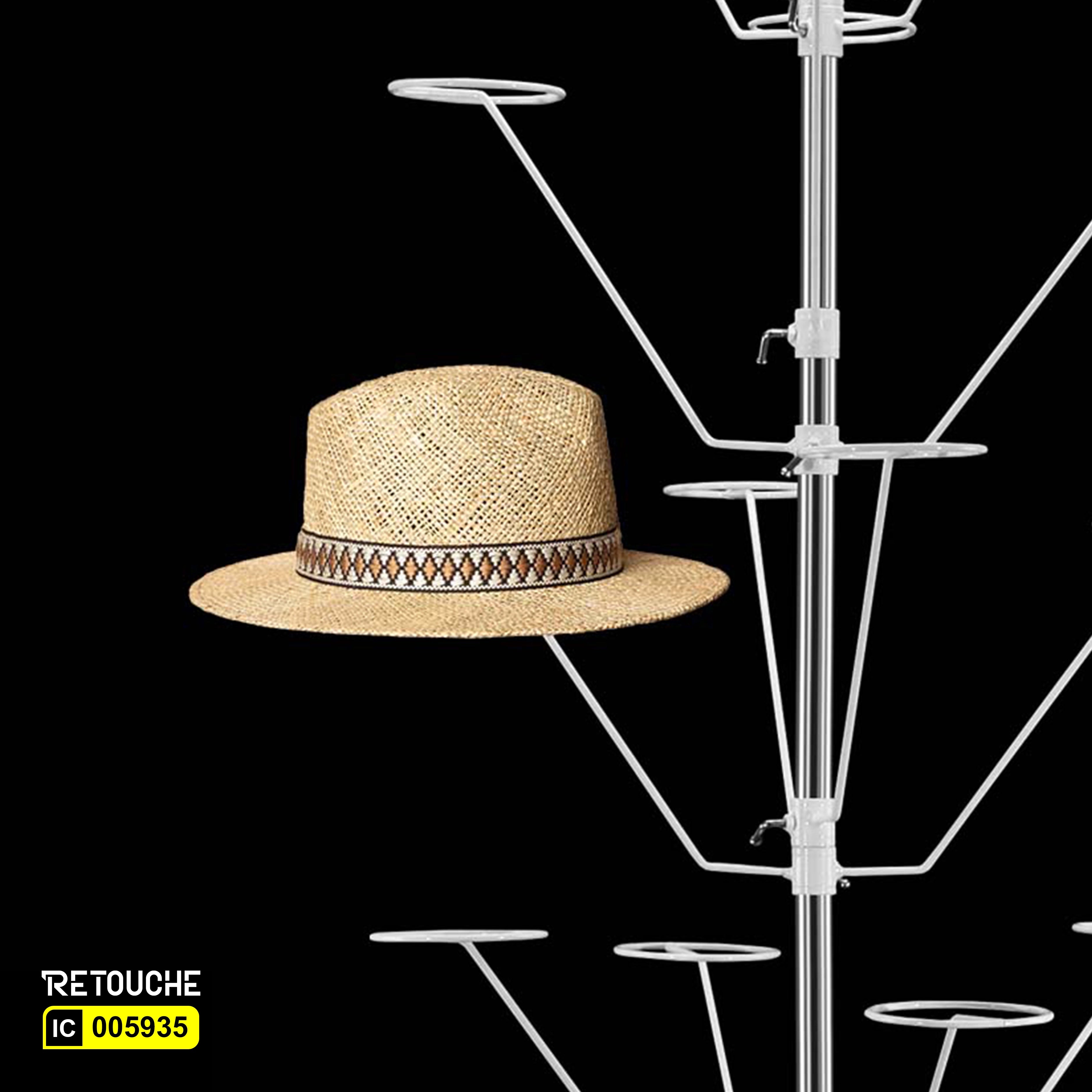 Hat Display Stand, Floor Standing, 20 Holders, Adjustable, Chrome + White