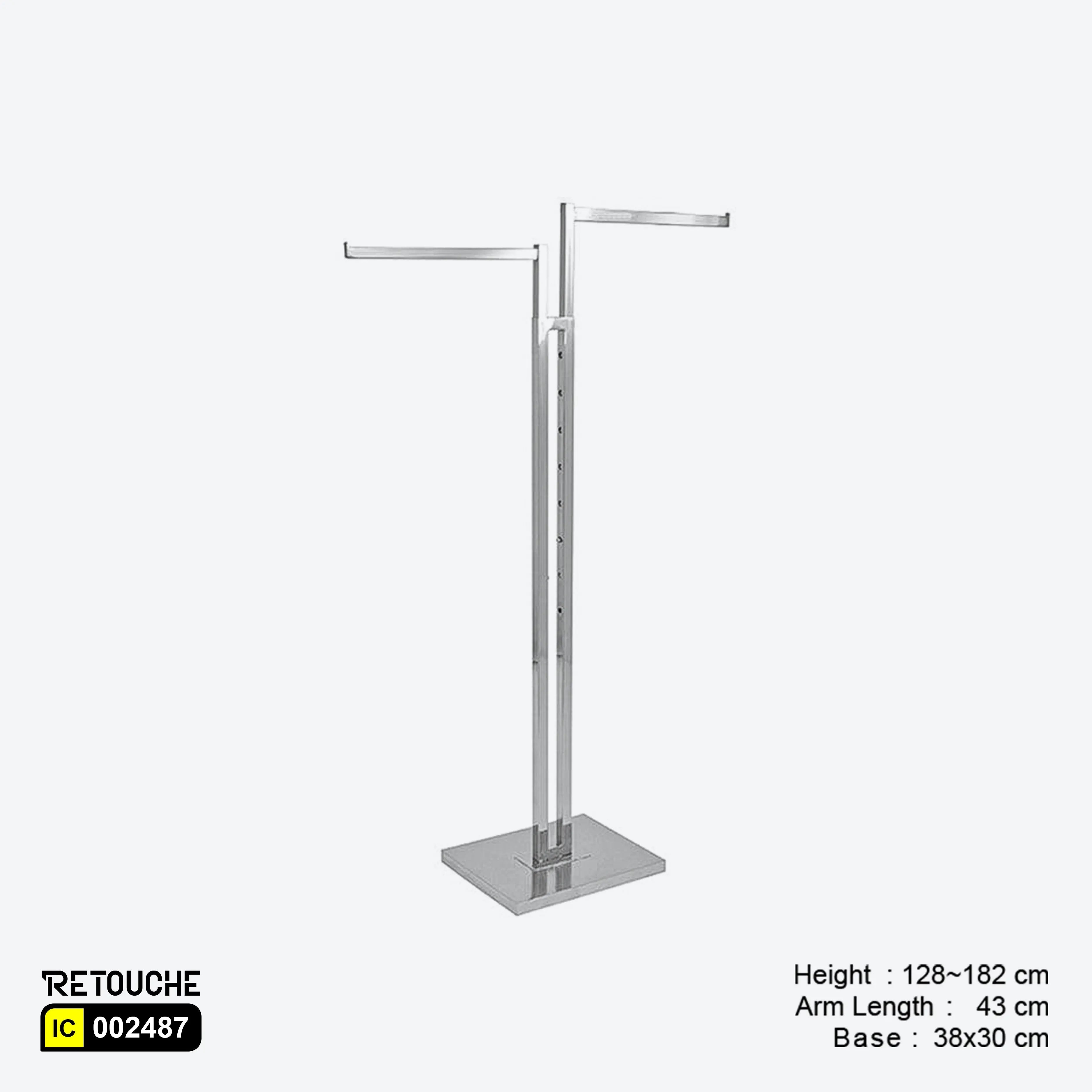 2-way clothes rack, Chrome clothes rack, Clothes rack with straight arms, Versatile clothes rack stand, Space-saving clothing rack
Retail display rack, Durable clothes rack stand, Modern chrome clothing rack, Heavy-duty clothes rack, Clothes rack for home organization