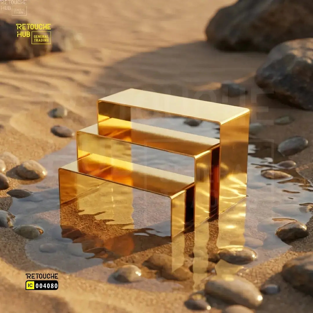 3 Gold Countertop Display Risers for Shoes | Handbags | Purses | Perfumes Retouche Hub General Trading L.L.C