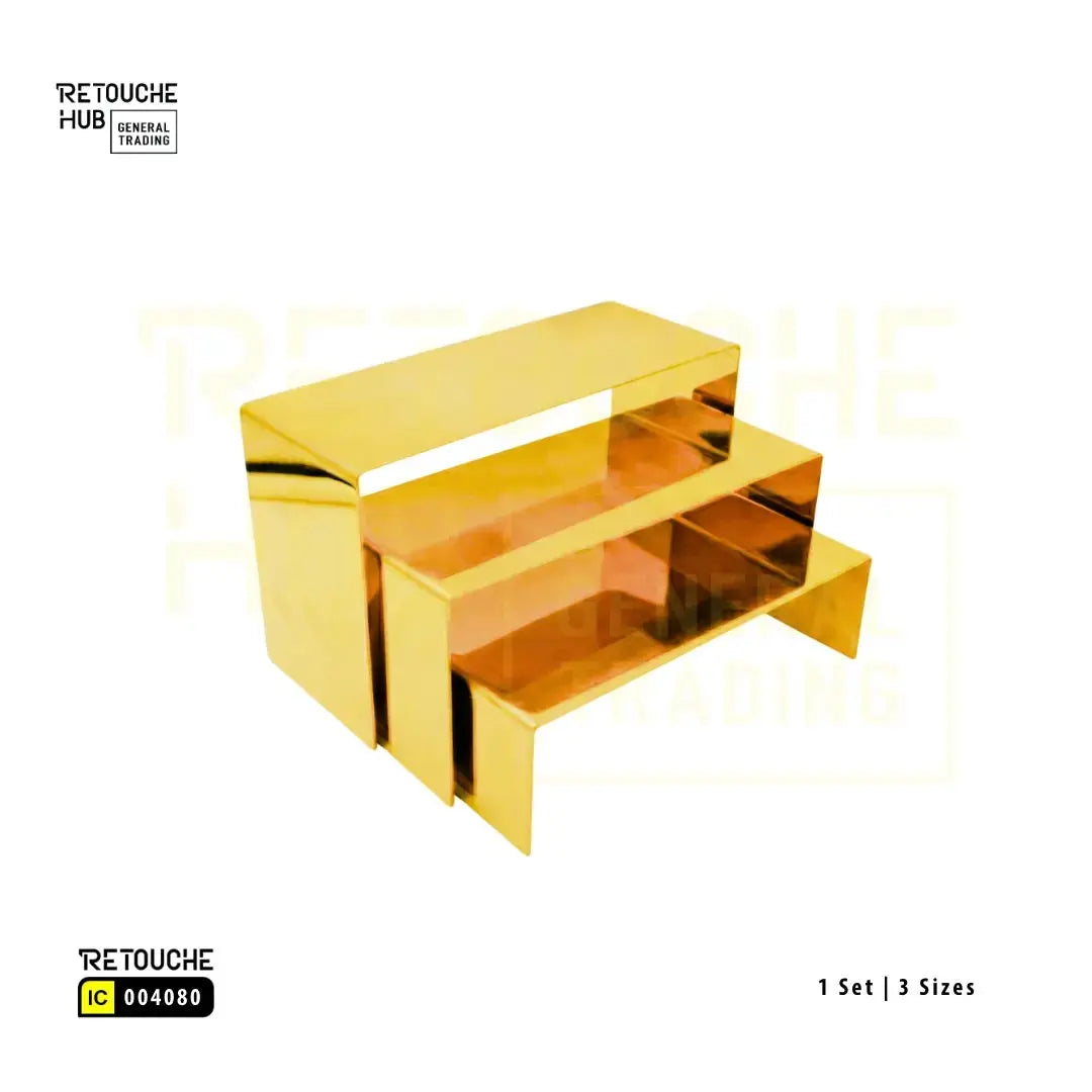 3 Gold Countertop Display Risers for Shoes | Handbags | Purses | Perfumes Retouche Hub General Trading L.L.C