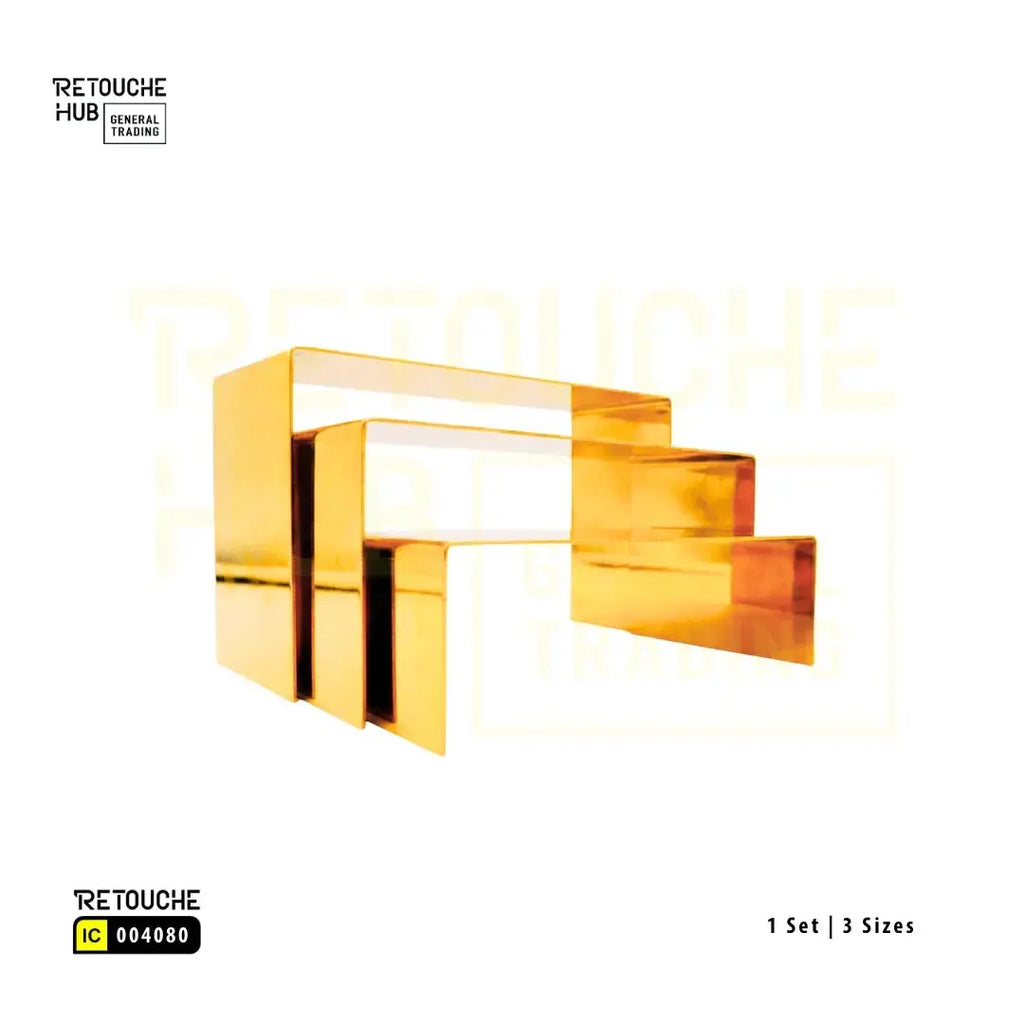 3 Gold Countertop Display Risers for Shoes | Handbags | Purses | Perfumes Retouche Hub General Trading L.L.C