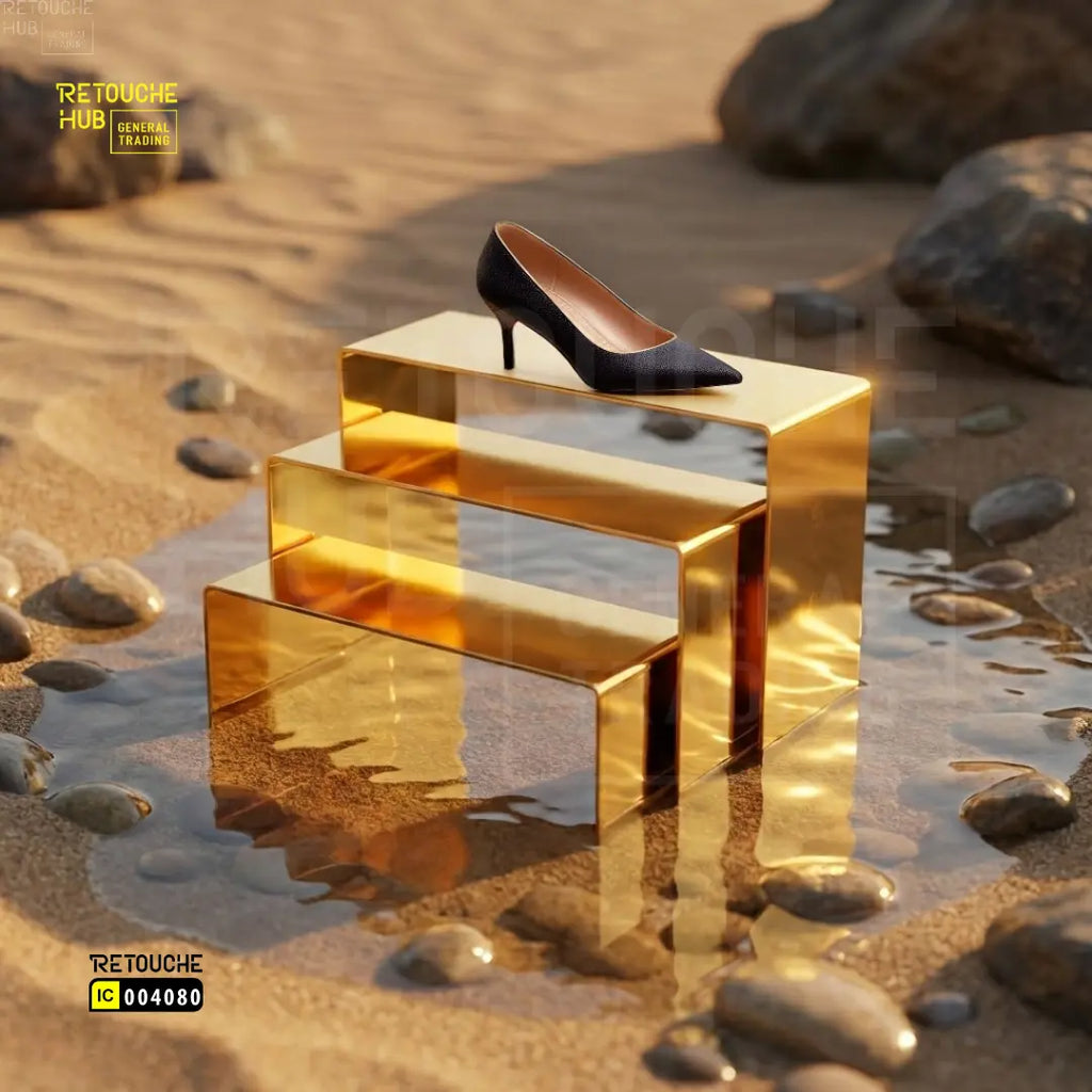 3 Gold Countertop Display Risers for Shoes | Handbags | Purses | Perfumes Retouche Hub General Trading L.L.C