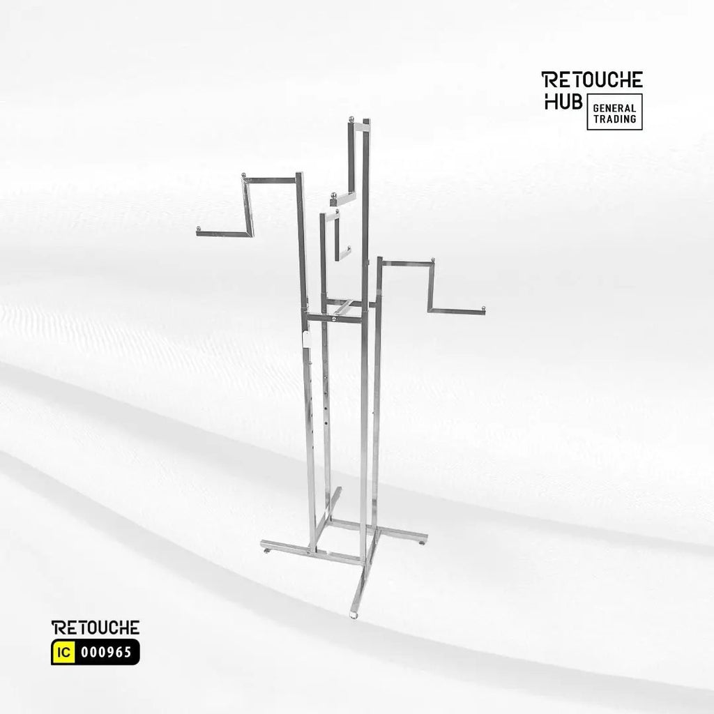 Clothes Rack Stand, 4-Way, Straight Arms, Chrome Finish Retouche Hub General Trading L.L.C