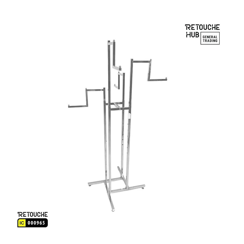 Clothes Rack Stand, 4-Way, Straight Arms, Chrome Finish Retouche Hub General Trading L.L.C