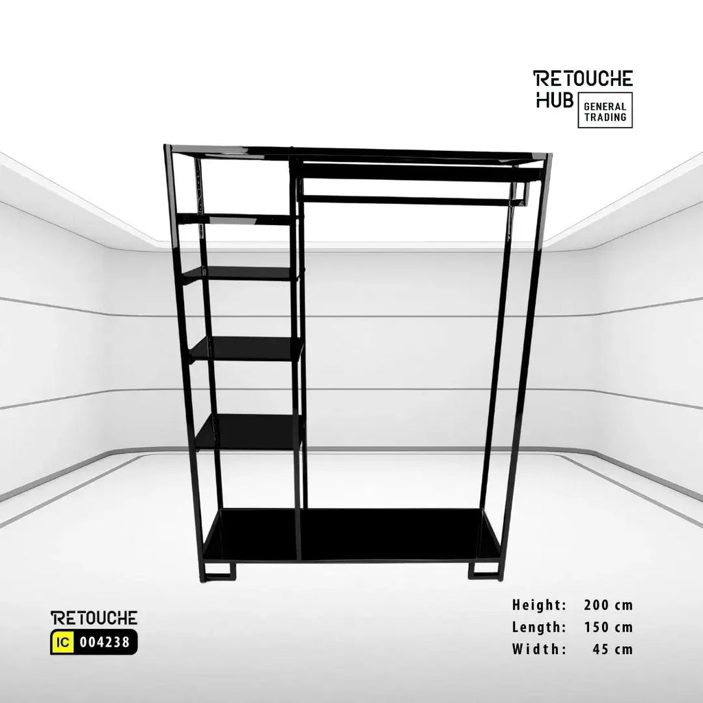 Clothes Stand | Gold Metal Stand With Hanging Bar With  Black Shelf | Modern & Durable Retouche Hub General Trading L.L.C