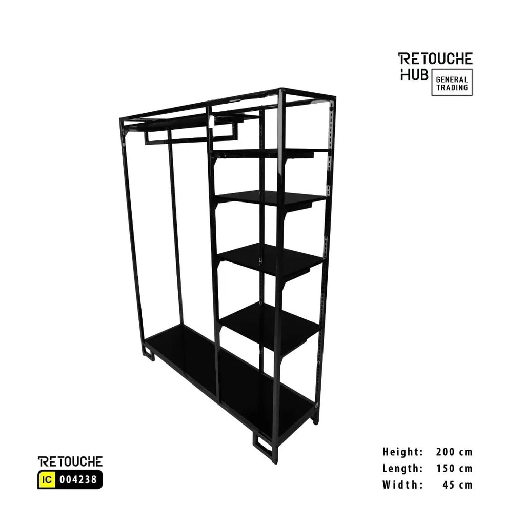 Clothes Stand | Gold Metal Stand With Hanging Bar With  Black Shelf | Modern & Durable Retouche Hub General Trading L.L.C