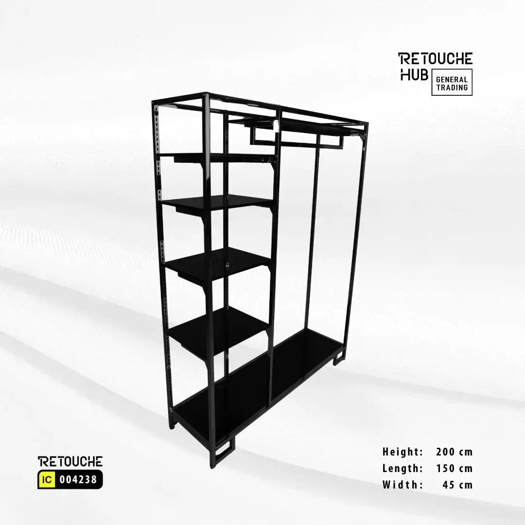 Clothes Stand | Gold Metal Stand With Hanging Bar With  Black Shelf | Modern & Durable Retouche Hub General Trading L.L.C