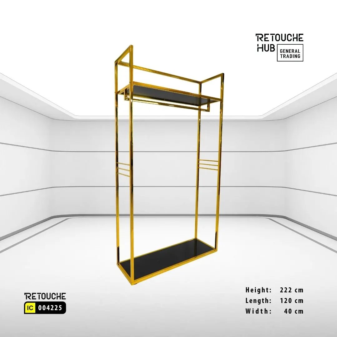 Clothes Stand | Gold Metal with Black Shelf | Modern & Durable Retouche Hub General Trading L.L.C